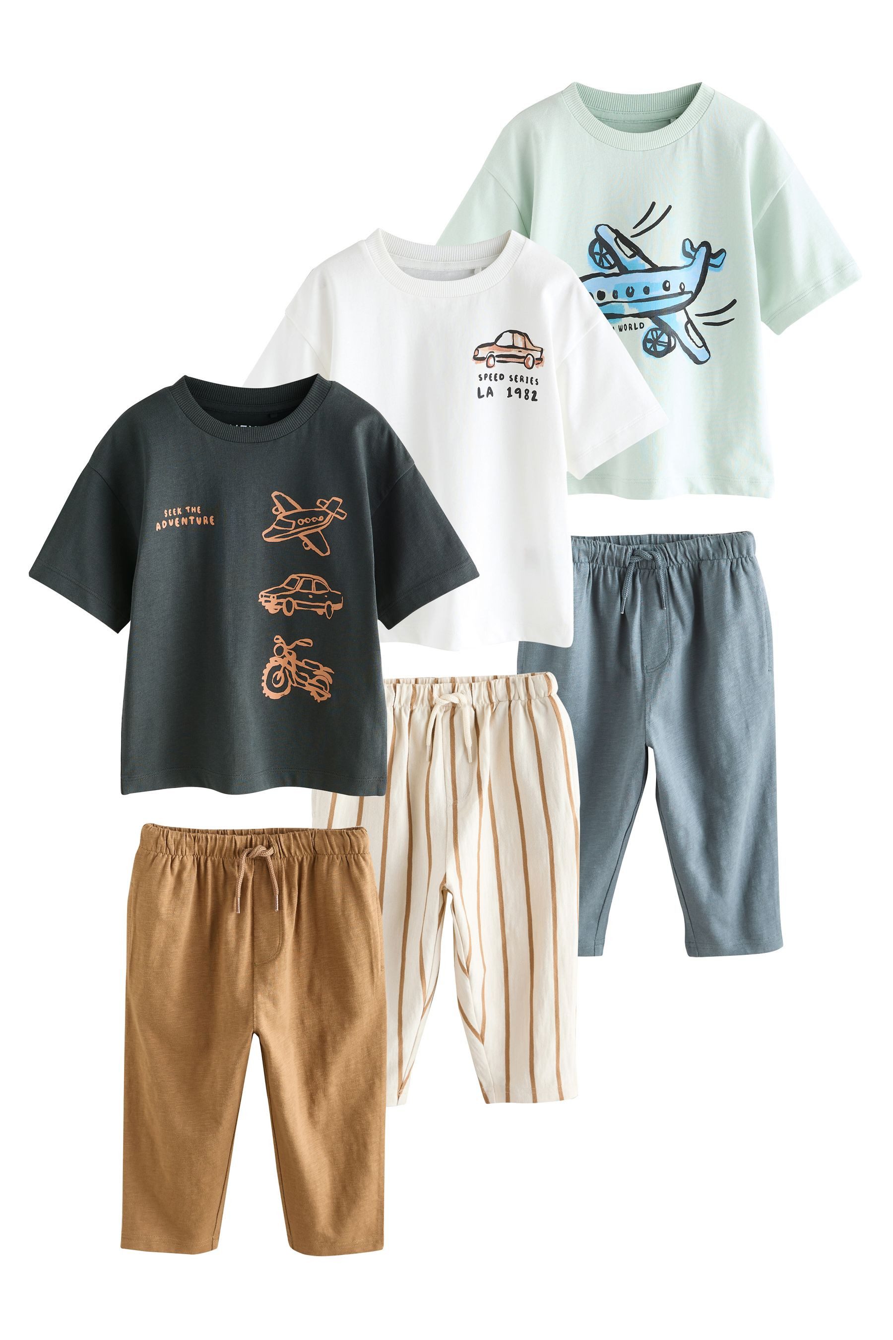 Next Shirt & Hose Set aus T-Shirt und Jogginghose, 3er-Pack (6-tlg)