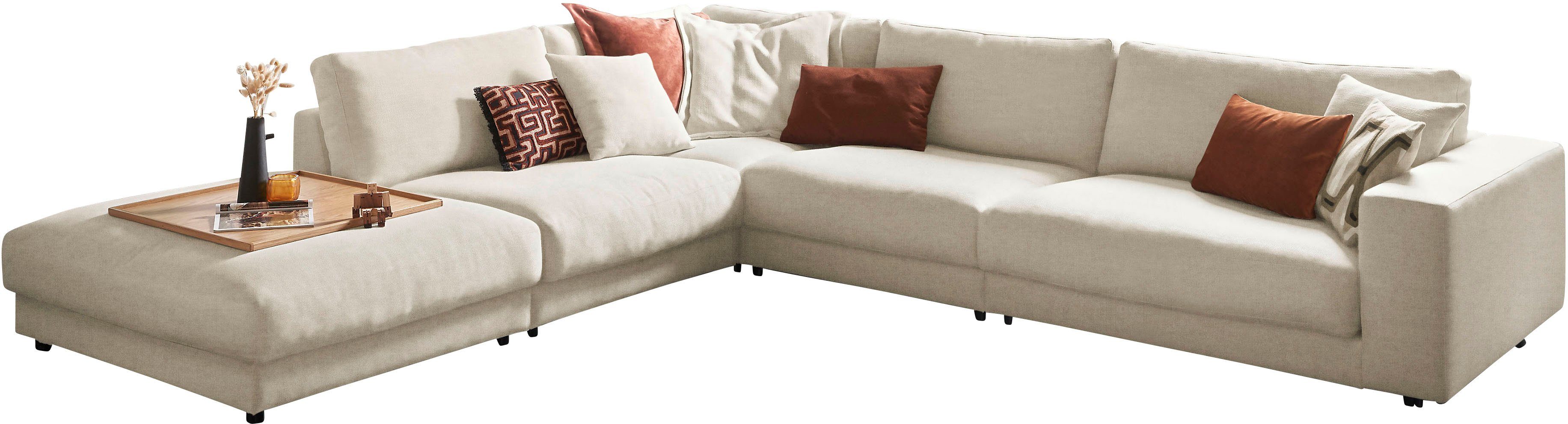 3C Candy Ecksofa Enisa II, bequem und komfortabel, großes Familiensofa, L-Form, incl. 3 Flatterkissen, wahlweise mit Flecken-Schutz-Bezug Easy care