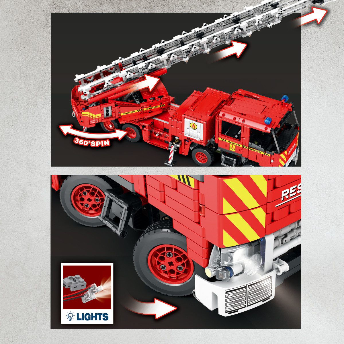 Reobrix 22005 Spielbausteine, (Klemmbaustein Set, 3266 St., Bauset), Motorisierte Feuerwehr Drehleiter mit RC und App Steuerung