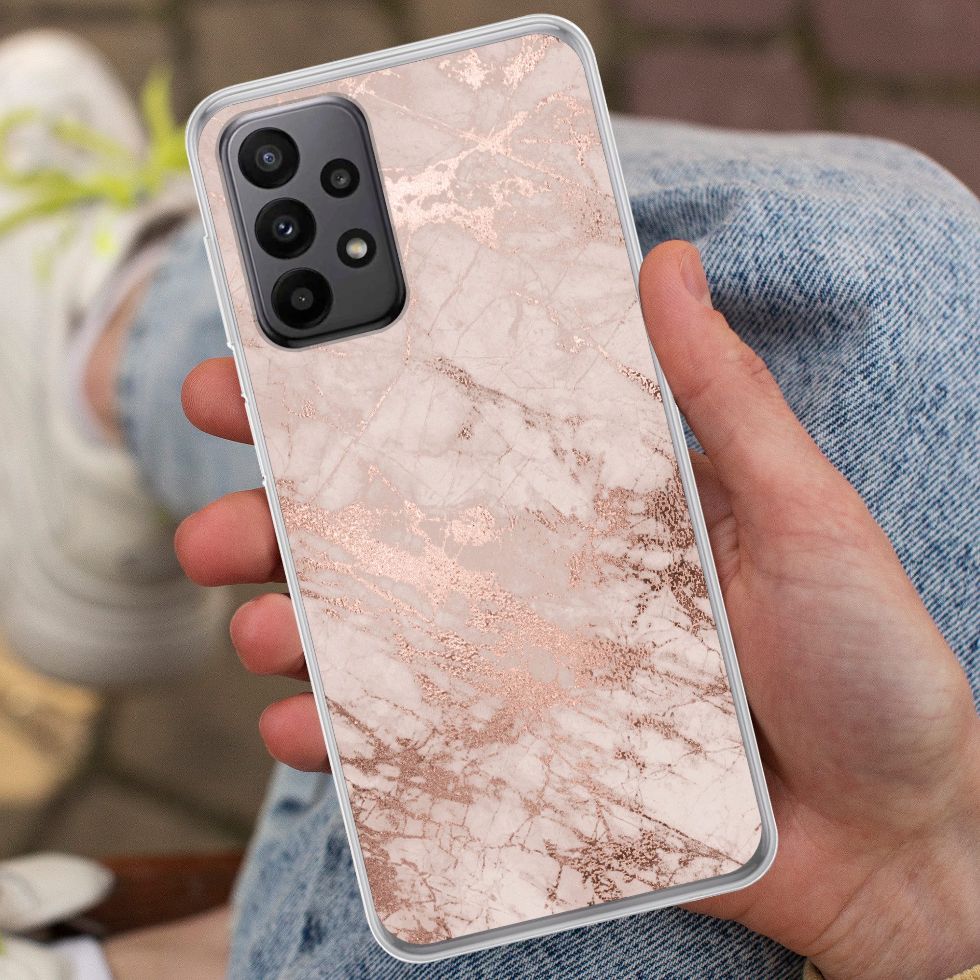 MuchoWow Handyhülle für Samsung Galaxy A23 5G Marmor - Rosa - Luxus - Marmoroptik - Glitze, Smartphone-Bumper, Print, Handy Schutzhülle Dünn