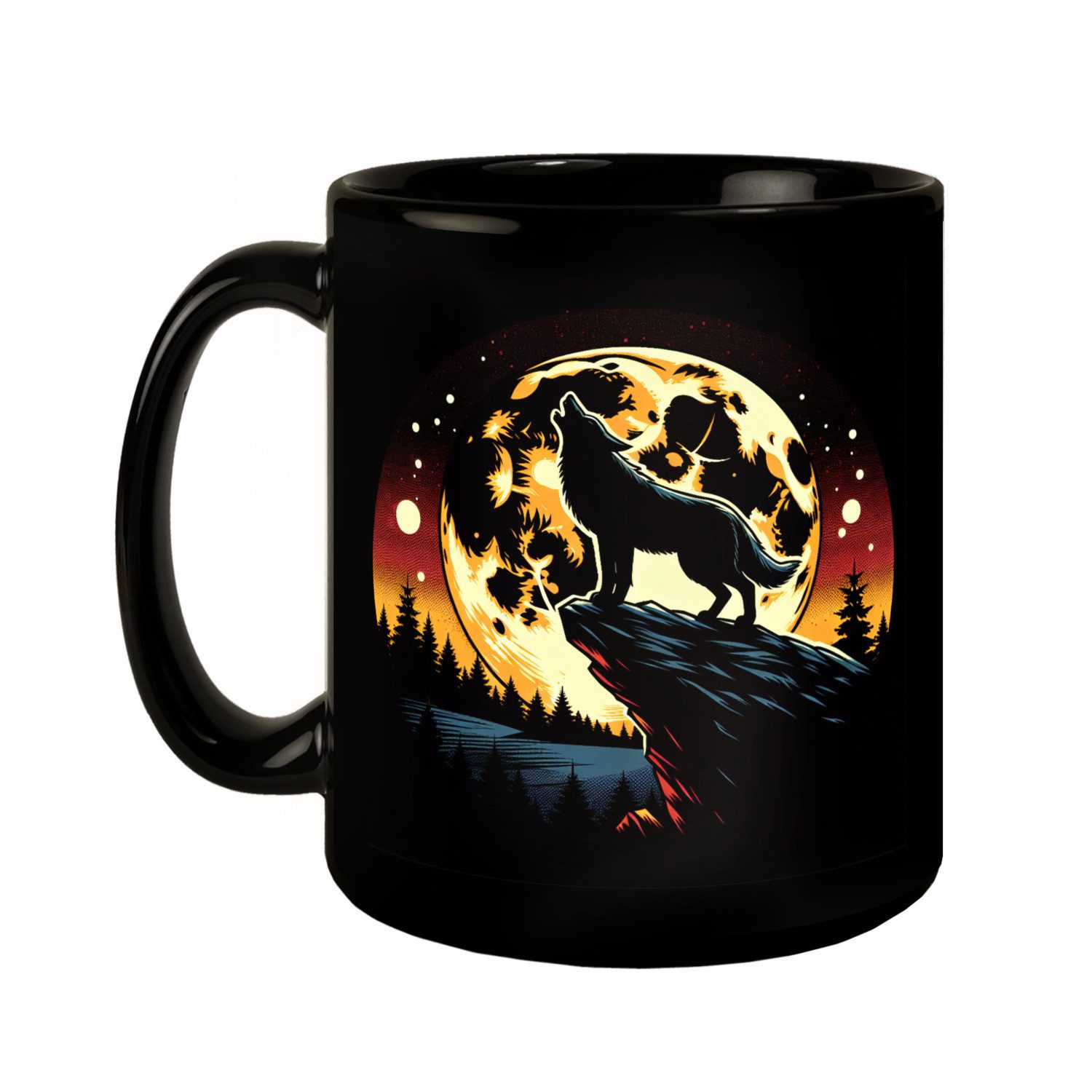 speecheese Tasse Heulender Wolf in der Nacht Tasse schwarz in Schwarz – Bild 2 von 2
