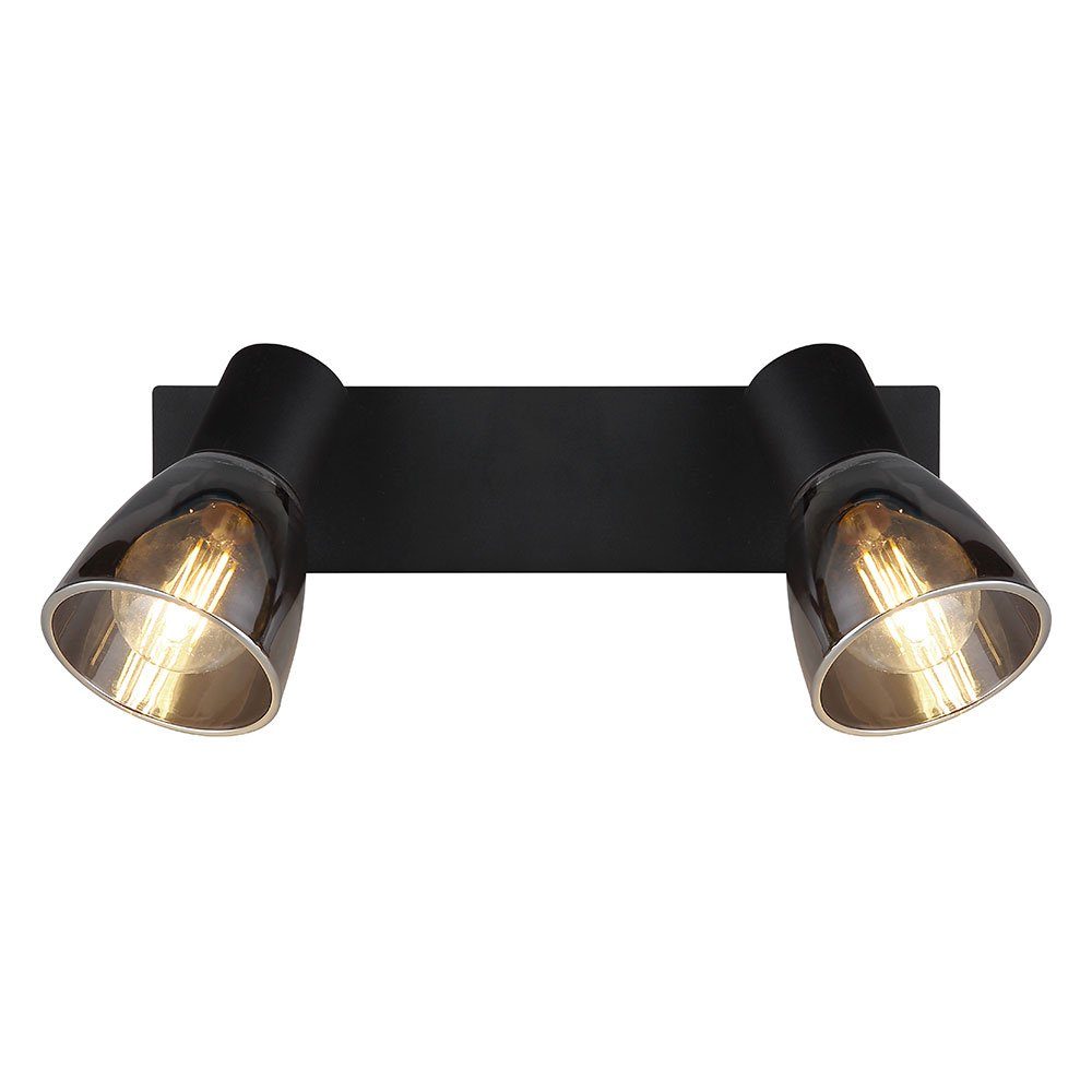 Deckenlampe Glas LED Wohnzimmerlampe etc-shop 2-Flammig Deckenspot, matt schwarz Metall Holz