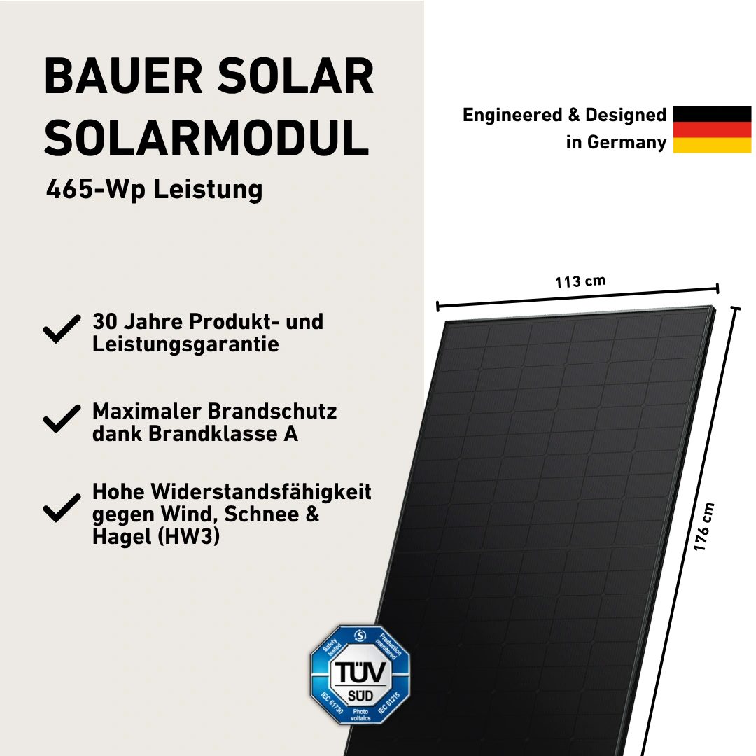 Balkonstrom Balkonkraftwerk PREMIUM Pro 2790 Watt Solaranlage mit Speicher Komplettset Bifazial, 2790 W, Monokristallin, (6x BAUER Solarmodul á 465 Watt, 1x Zendure SolarFlow 2400 Pro, 1-5 Zusatzspeicher AB3000L), Halterung für Dach, Fassade, Balkon & Garten, App & Plug&Play DE
