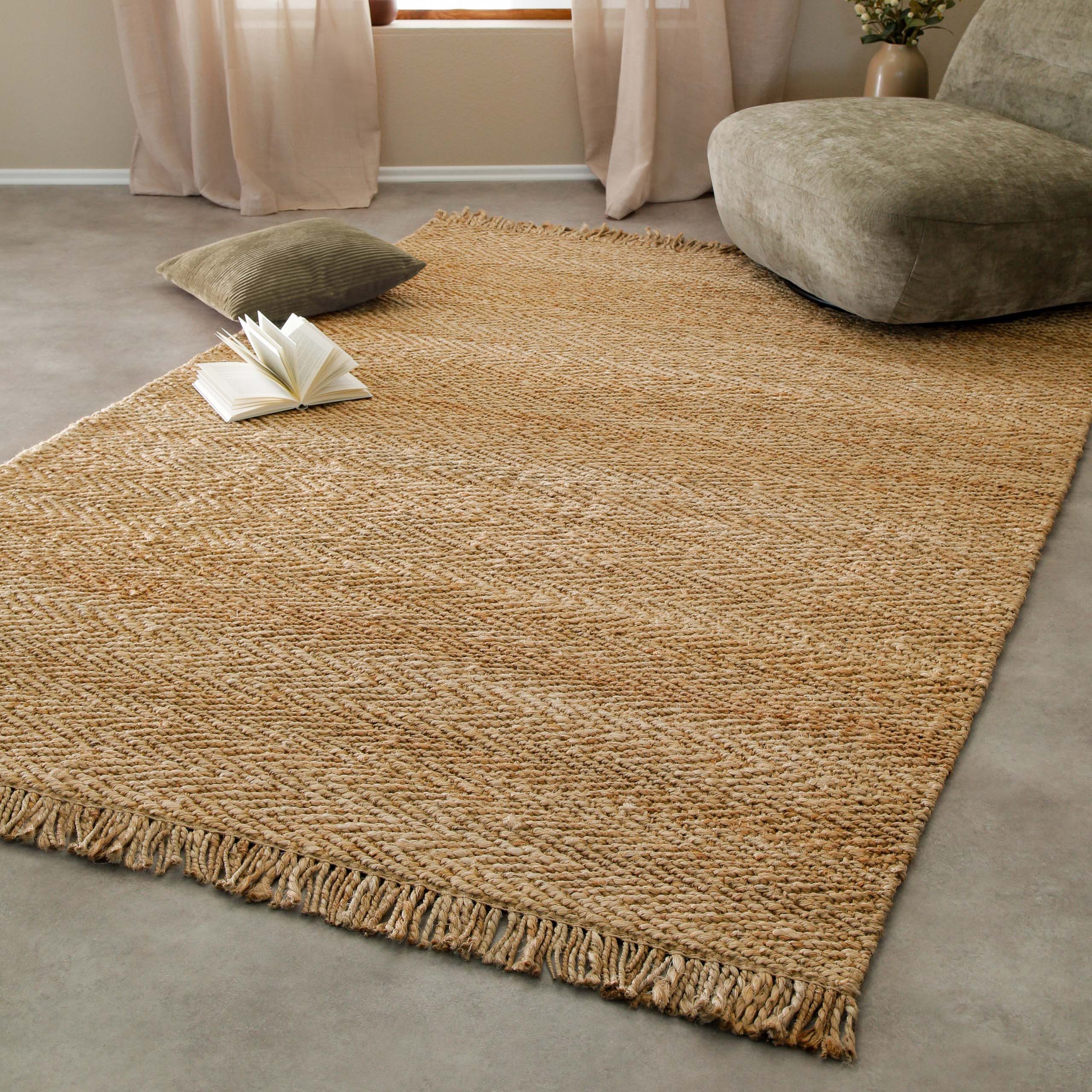 Green Looop Teppich Dhurry, rechteckig, Höhe: 12 mm, handgewebt, robust, strapazierfähig, Jute, Natur, Wohnzimmer