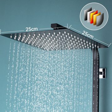 Auralum Brausegarnitur Duschsystem Duschstange mit Regendusche höhenverstellbar Duschset, Schwarz, Duschsäule, mit Handbrause