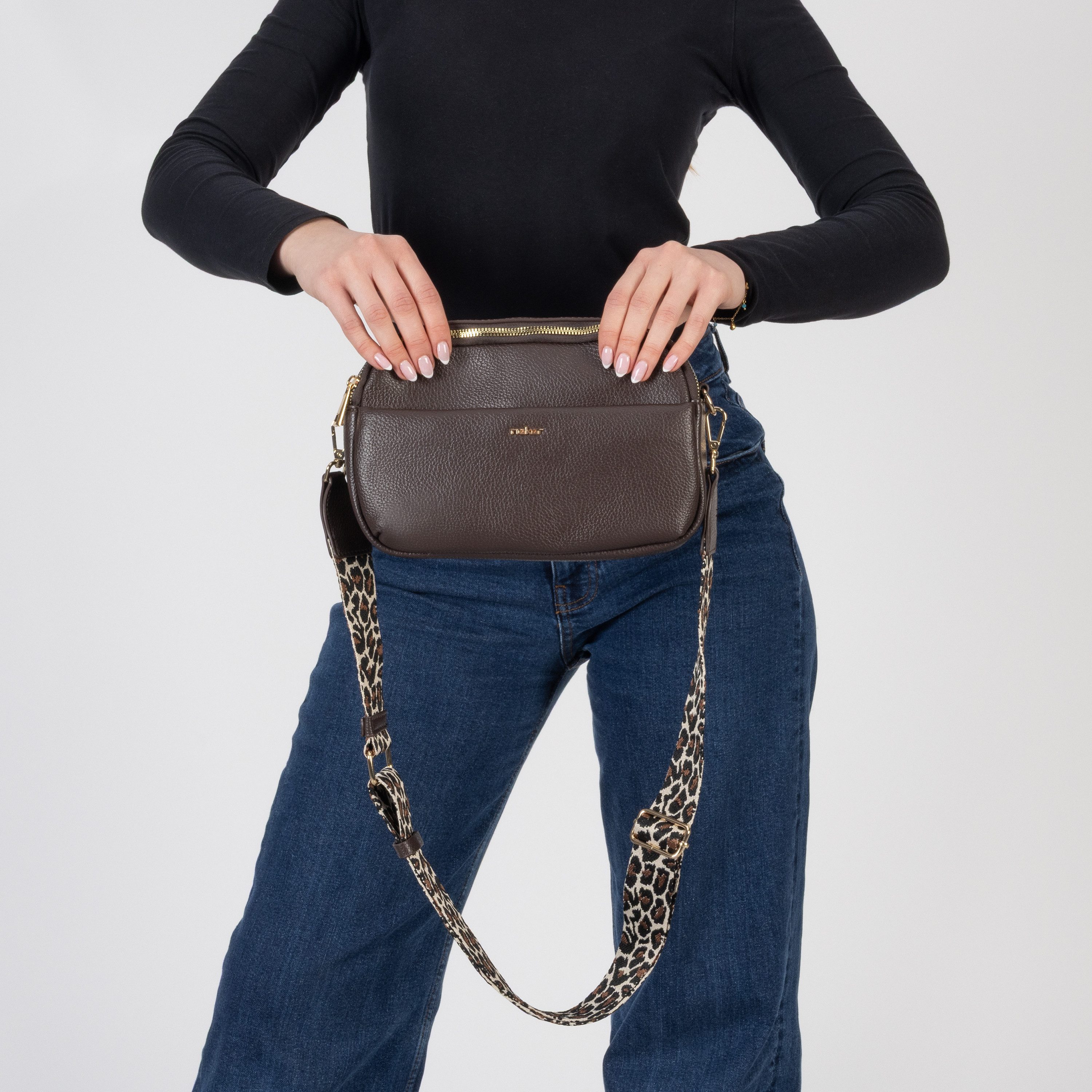Rieker Umhängetasche, Damen Schultertasche, Handtasche mit zwei Reißverschlüssen