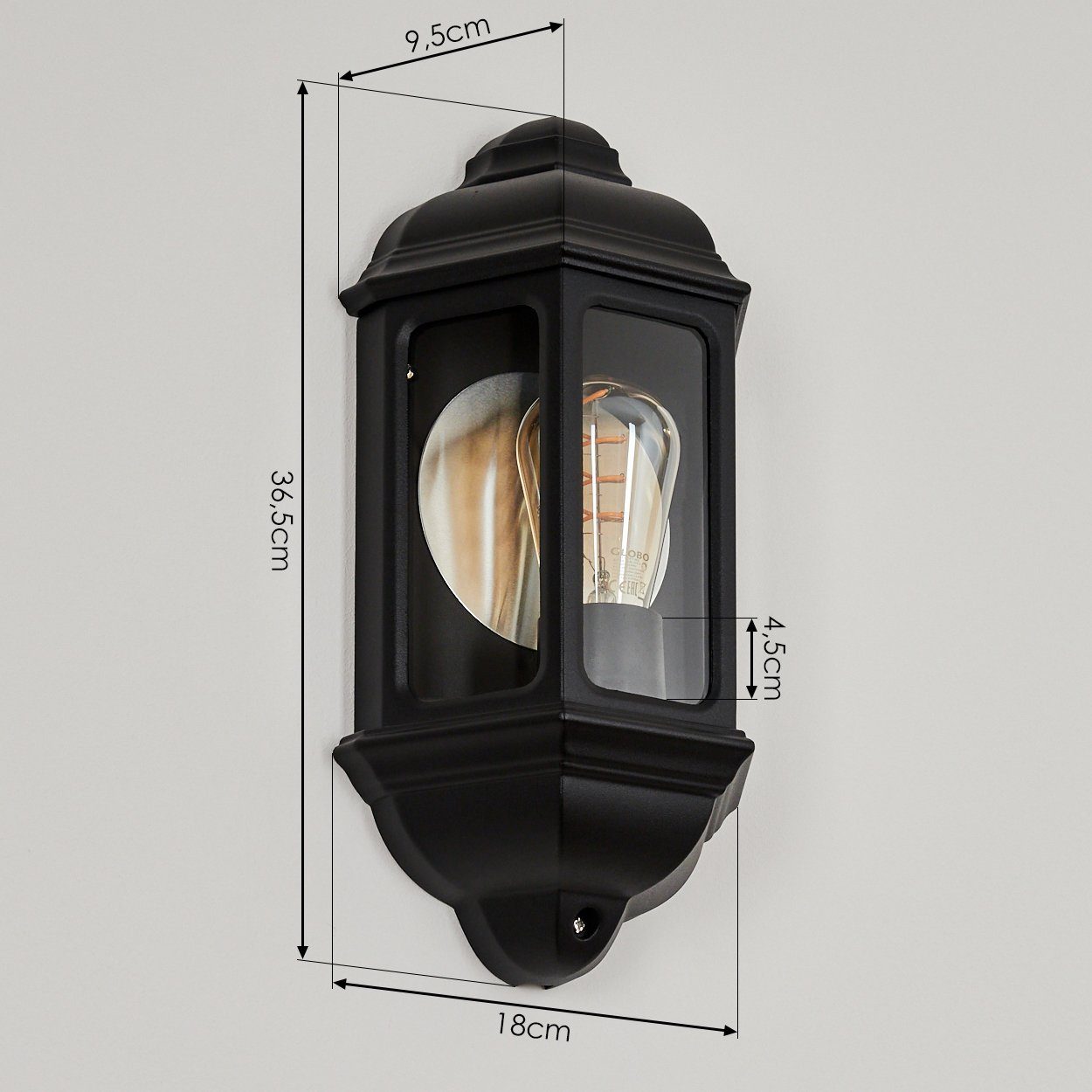 Watt, Außen-Wandleuchte Wandlampe, ohne hofstein Metall/Glas E27 aus max. in IP43 klassische »Fontalcinaldo« Außenleuchte Leuchtmittel, 100 Schwarz/Klar,