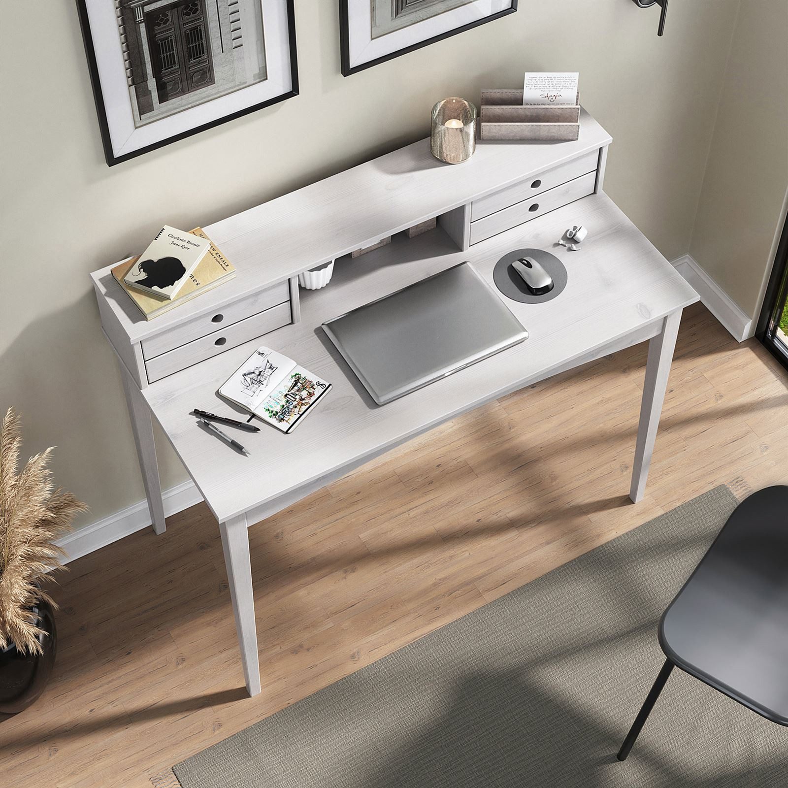 IDIMEX Schreibtisch MILANO, Home Office Tisch mit 4 Schubladen aus Massivholz weiß
