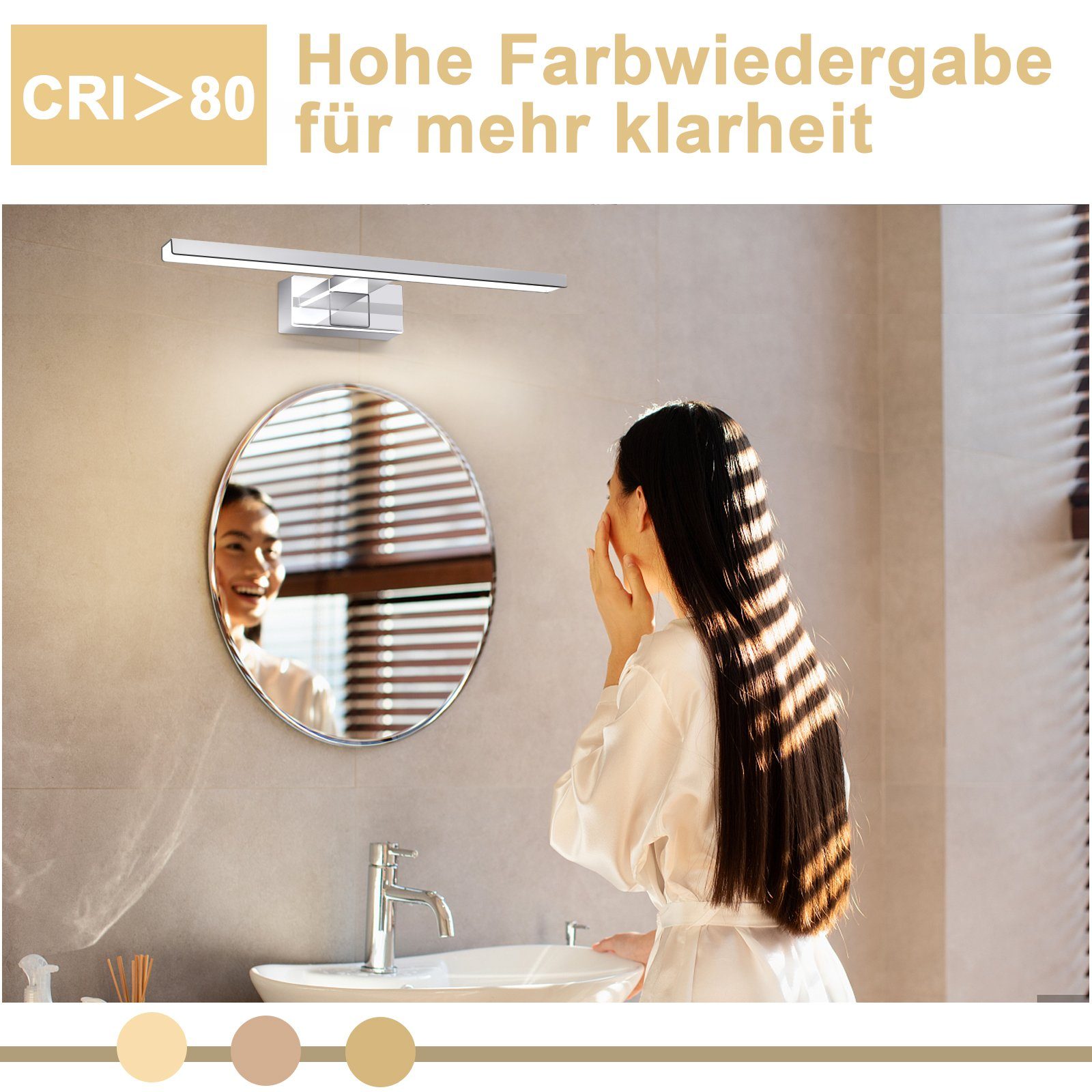 ZMH LED Spiegelleuchte Neutralweiß Spiegellampe - leuchte Chrom Modern, LED fest integriert, Neutralweiß, Modern Neutralweiß 4000K lampe Wandmontage für Keller – Bild 4 von 5