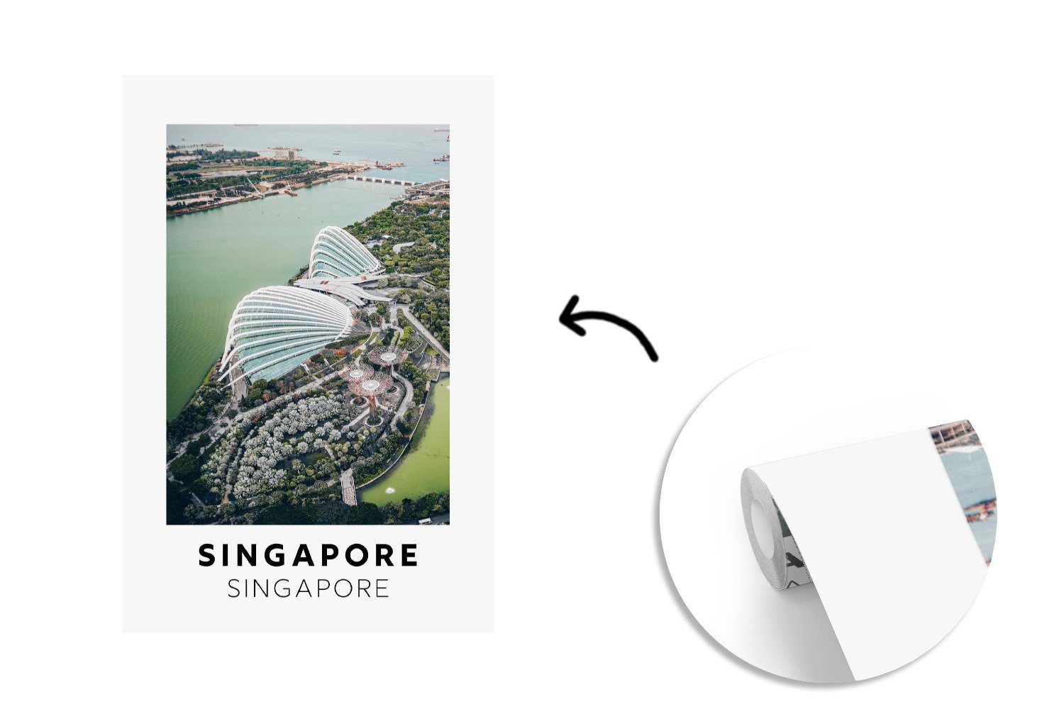 MuchoWow Fototapete Singapur - Architektur Matt, Wasser, (3 bedruckt, - Tapete Wohnzimmer, für Wandtapete Vinyl Montagefertig St)
