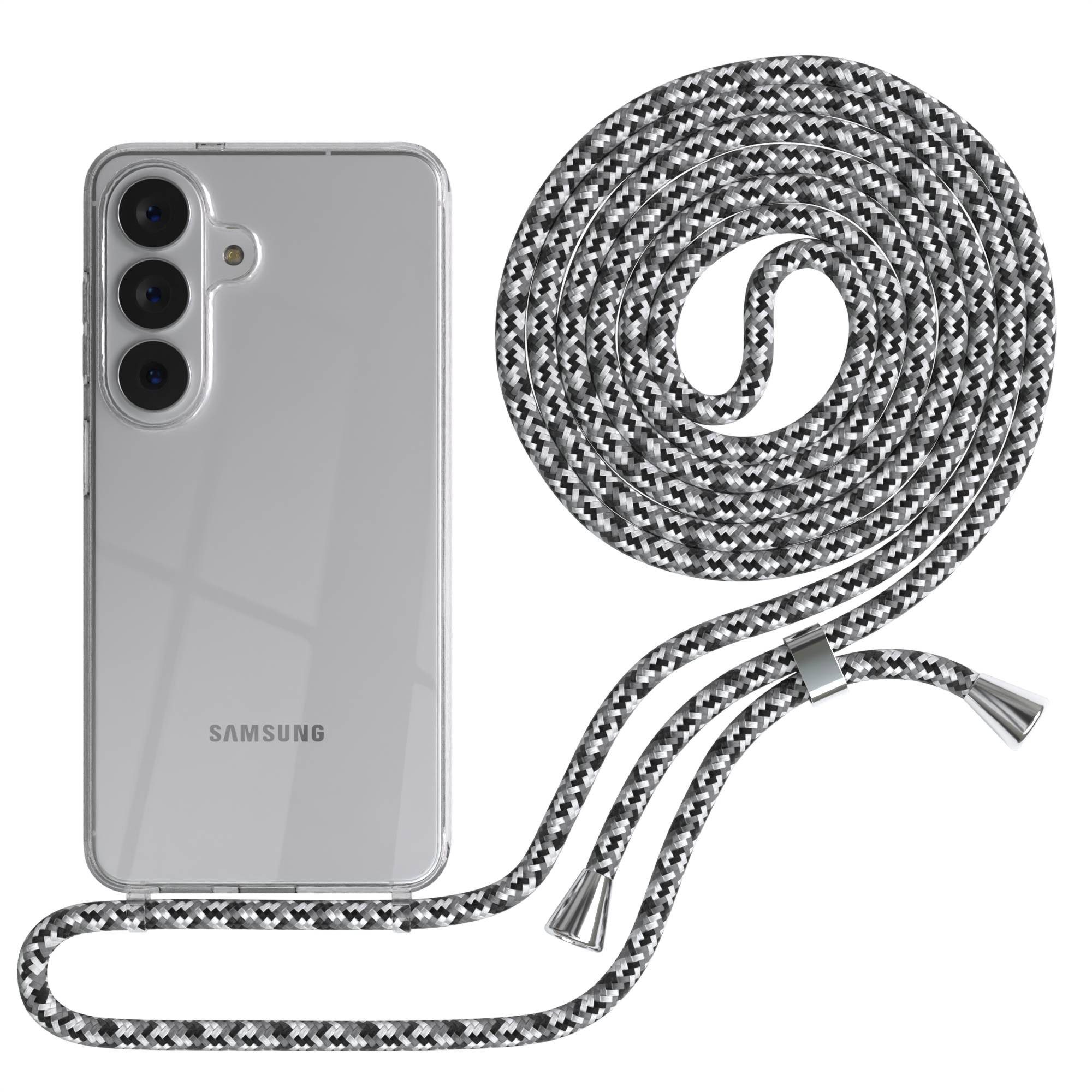 EAZY CASE Handykette Hülle mit Band für Samsung Galaxy S26 6,3 Zoll, Kette zum Umhängen mit Umhängeband mit Riemen Schwarz Camouflage