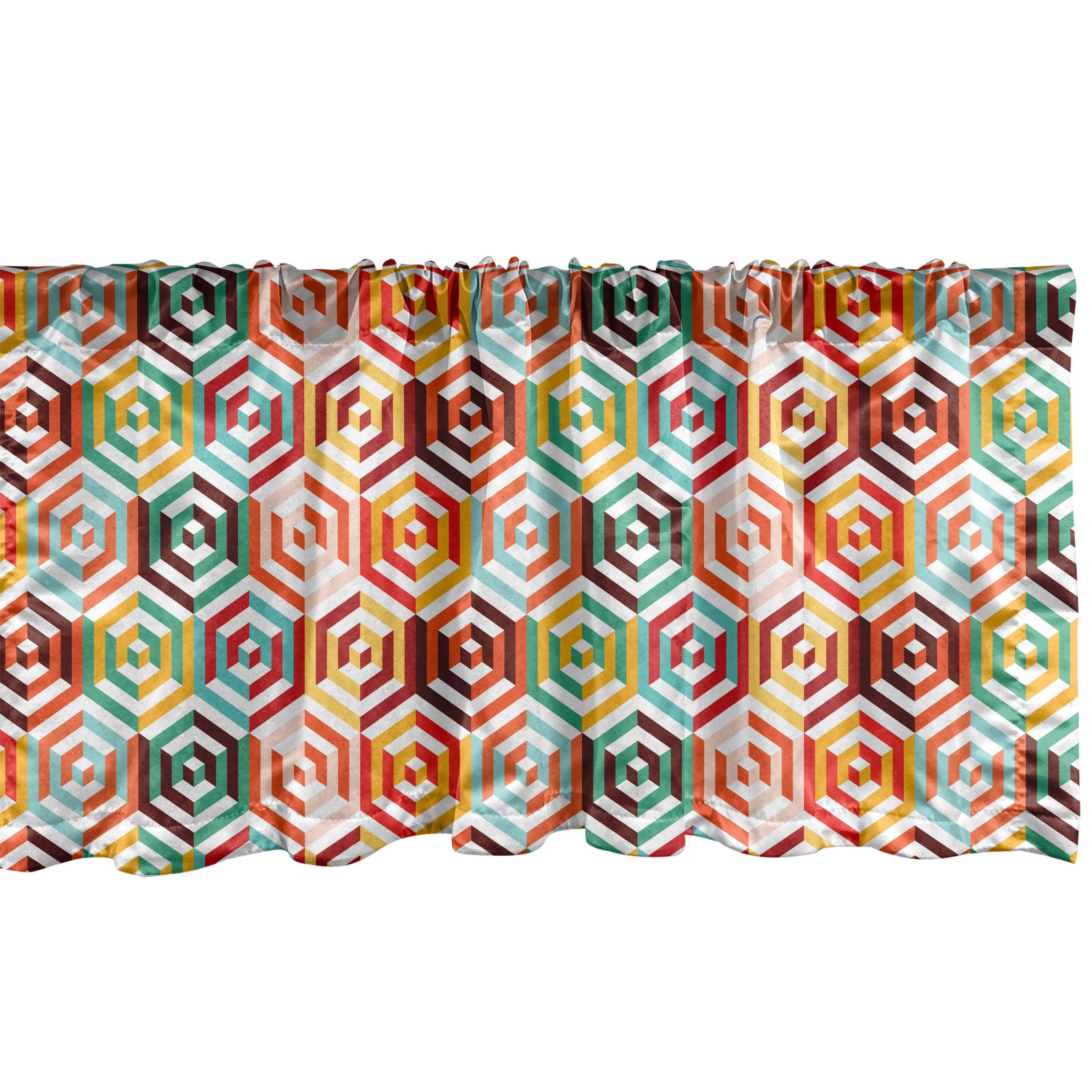 Scheibengardine Vorhang Volant für Küche Schlafzimmer Dekor mit Stangentasche, Abakuhaus, Microfaser, Geometrisch Hexagonale Form Retro | Scheibengardinen