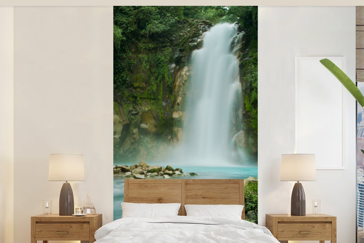 Fototapete (2 Natur Wohnzimmer für Fototapete - Vliestapete St), MuchoWow Matt, bedruckt, Küche, Schlafzimmer Wasserfall, - Dschungel