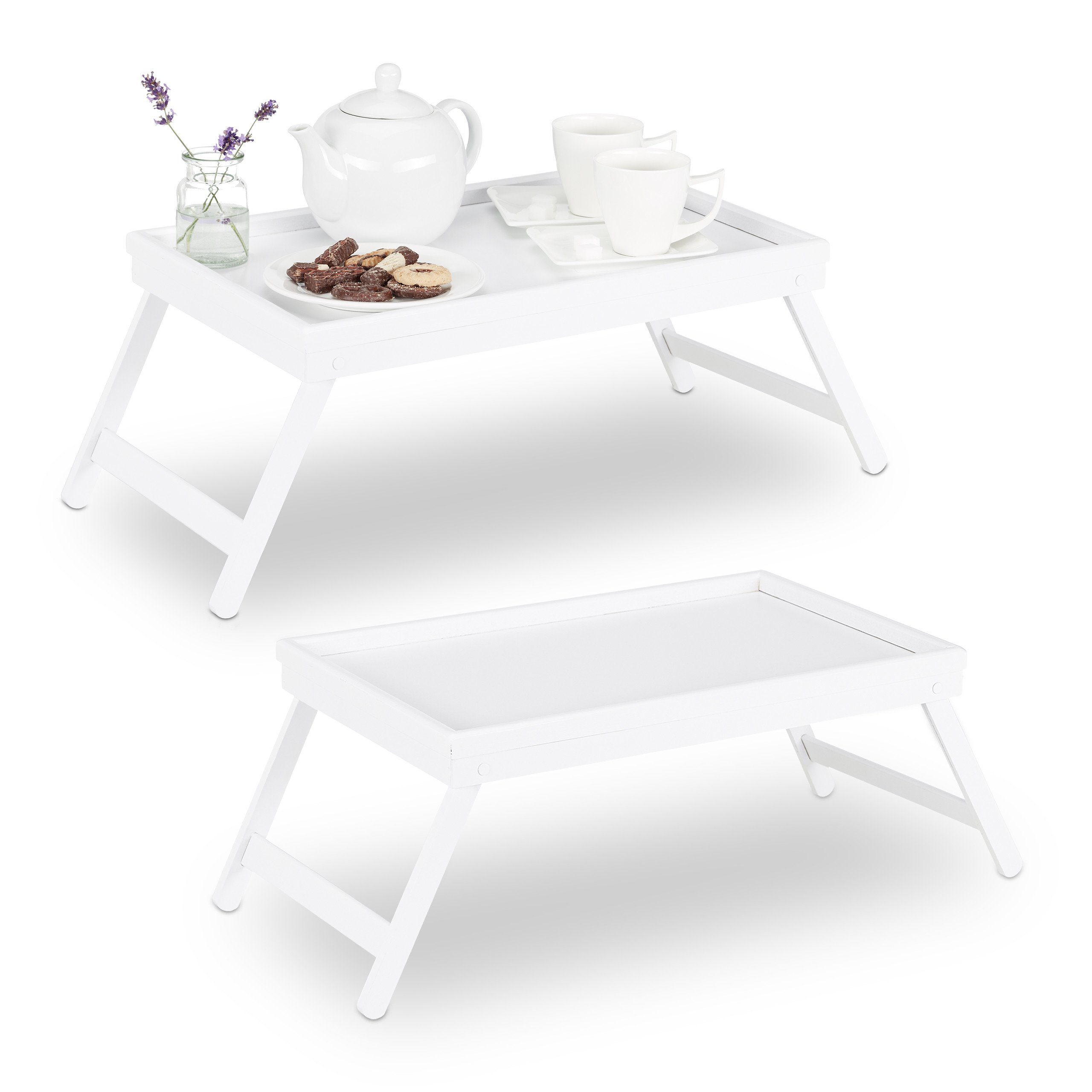 relaxdays Tabletttisch 2 x Betttablett Bambus weiß