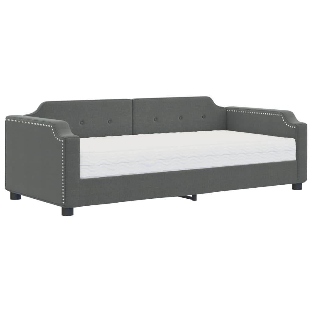 vidaXL Gästebett 90 x 200 cm Tagesbett mit Matratze Dunkelgrau 90x200 cm Stoff Gästebet