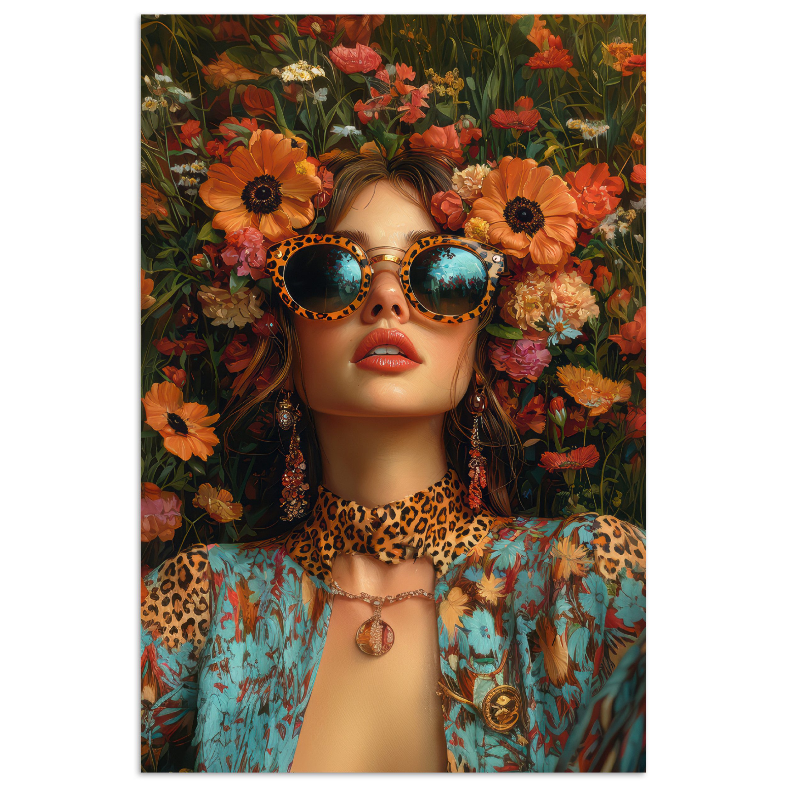 MuchoWow Poster Frauen - Blumen - Modern - Brille - Abstrakt, (1 St), Poster ohne Rahmen, Wandbild, Wandposter, 20x30 cm