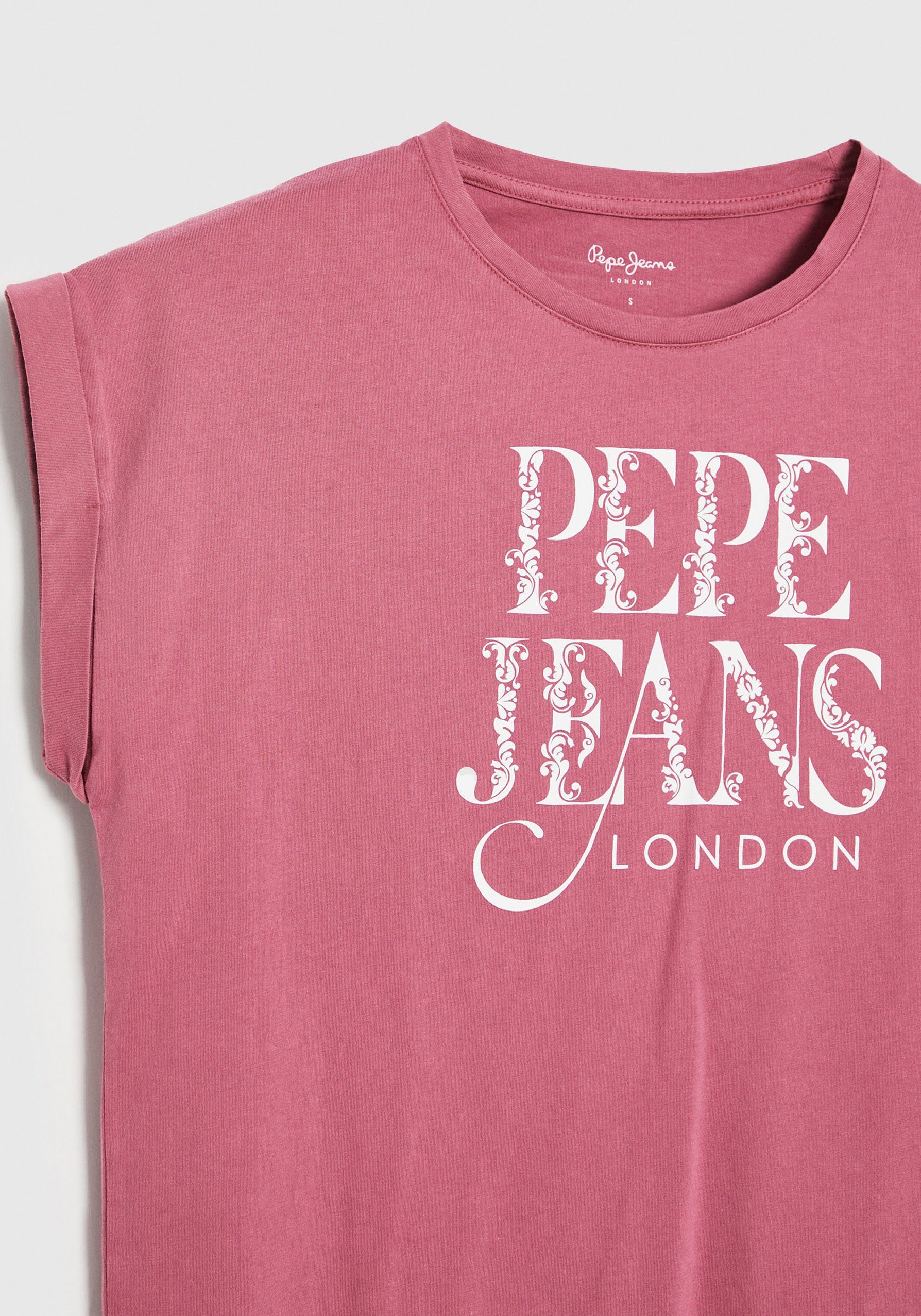 Pepe Jeans Rundhalsshirt LINDA in Logo-Print altrosa Kontrast mit