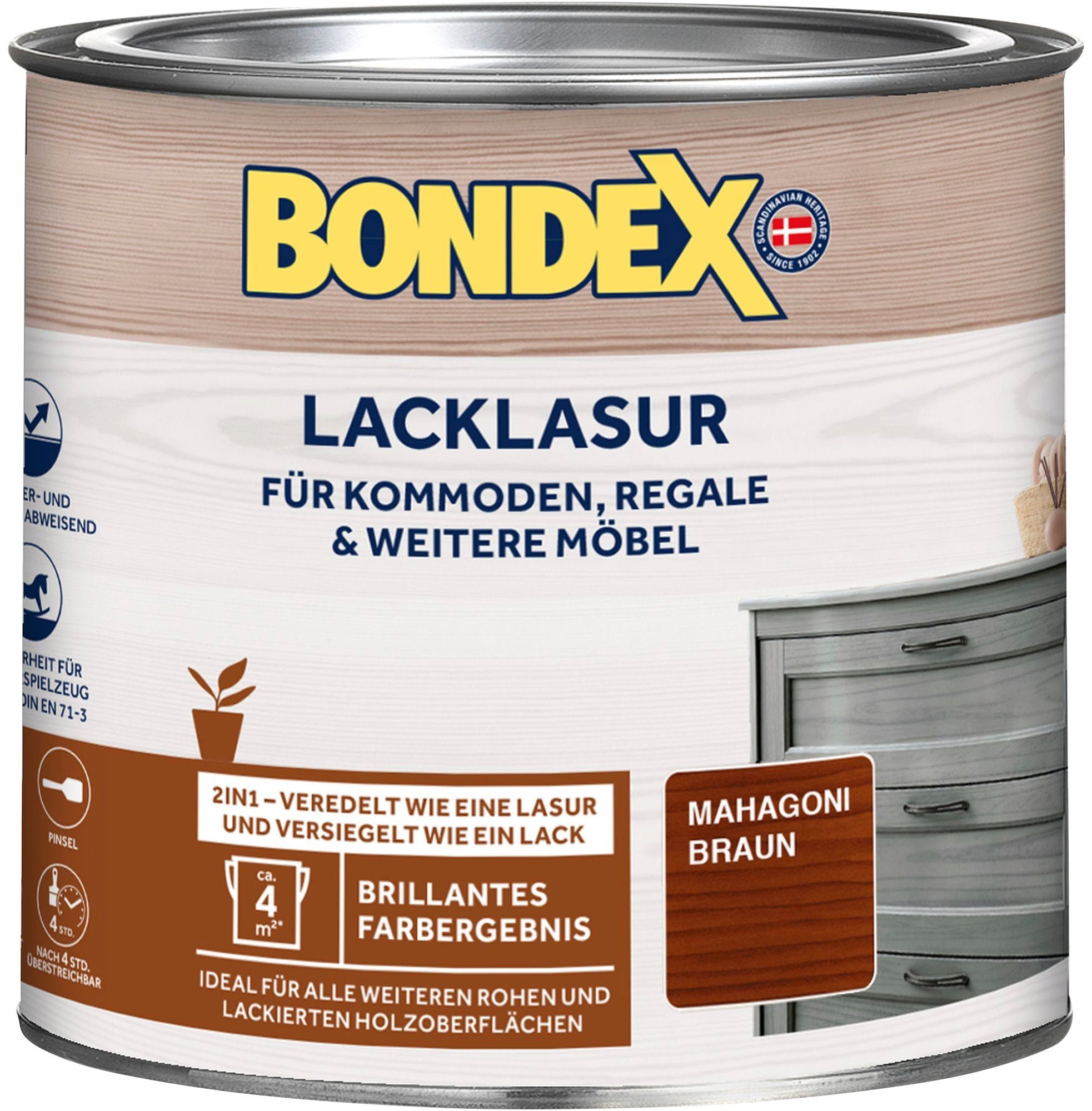 Bondex Holzschutzlasur LACKLASUR, Weiß, 0,375 Liter Inhalt Mahagoni Braun