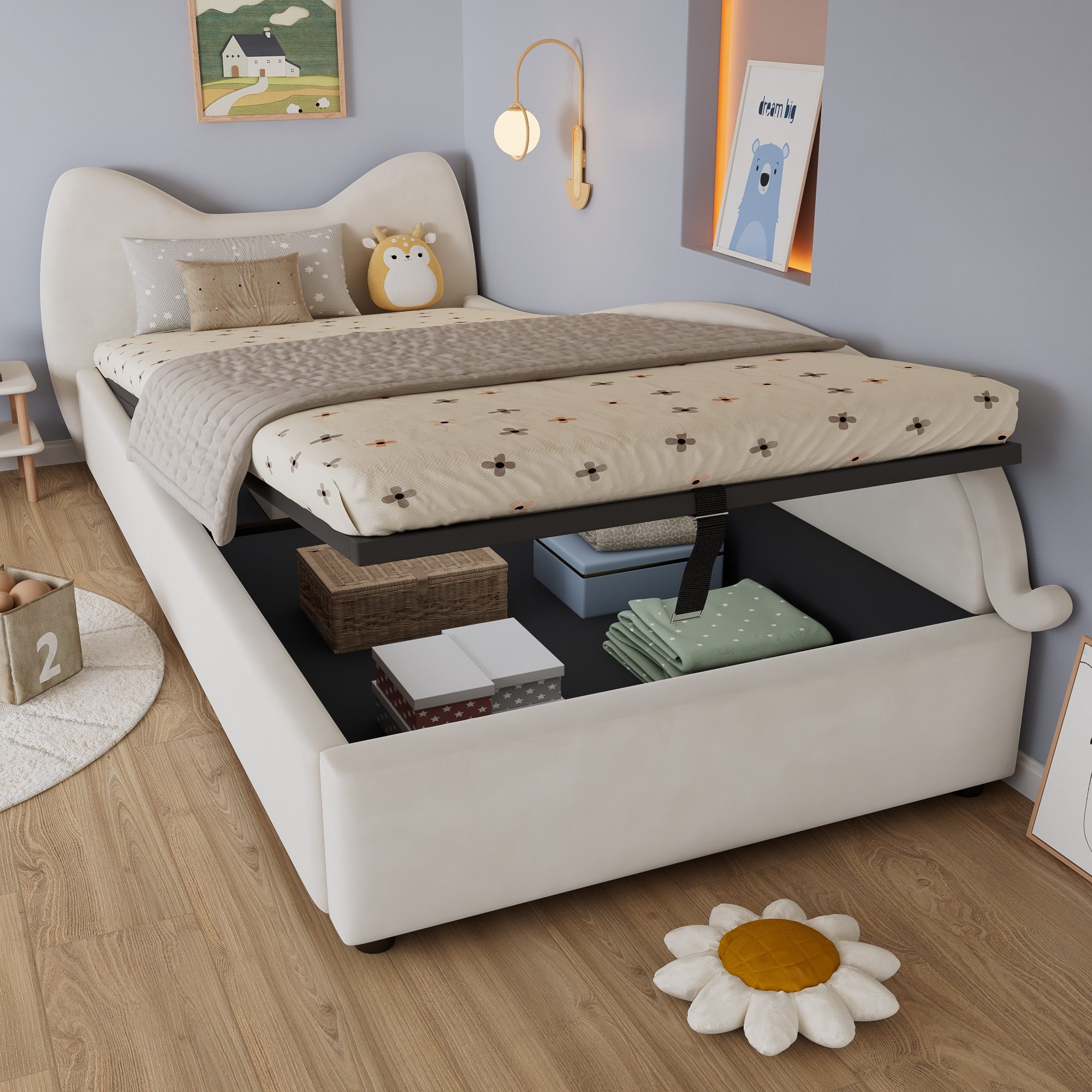 STILVORA Schlafsofa 90×200 mit Seitenplatte,Kinderbett Bettgestell mit Bett günstig online kaufen