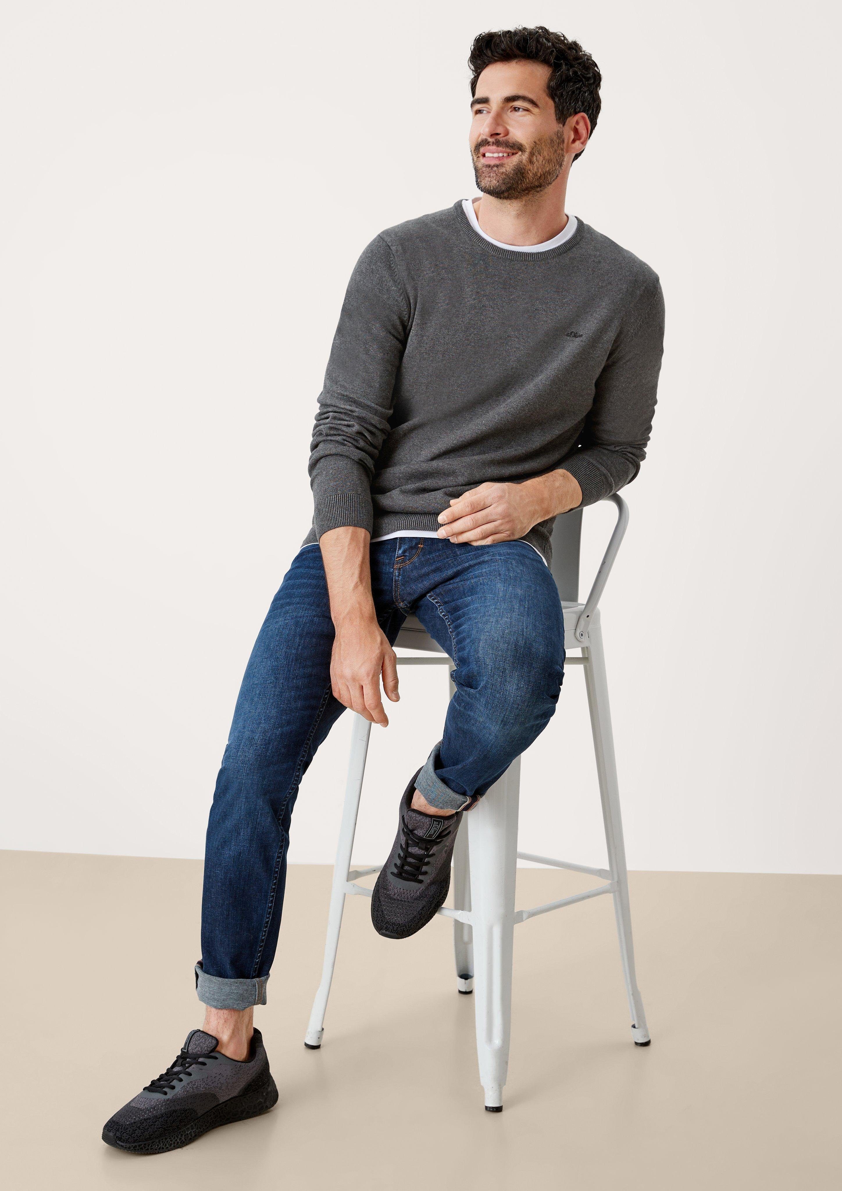 s.Oliver Strickpullover Pullover aus Feinstrick Logo grau meliert | Sweatshirts