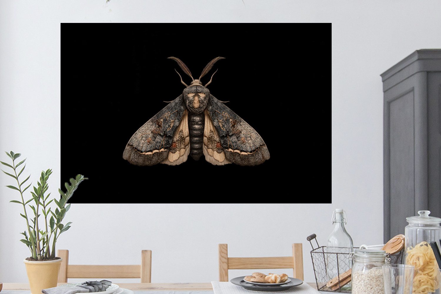 MuchoWow Wandsticker Motte - Blättrig - Grau (1 St), Wanddeko, Aufkleber, Wandtattoo, 120x80 cm