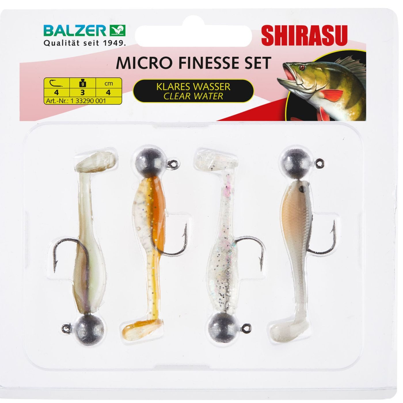Balzer Kunstköder Balzer Shirasu Microköder-Set Klares Wasser - 4 montierte Gummifische