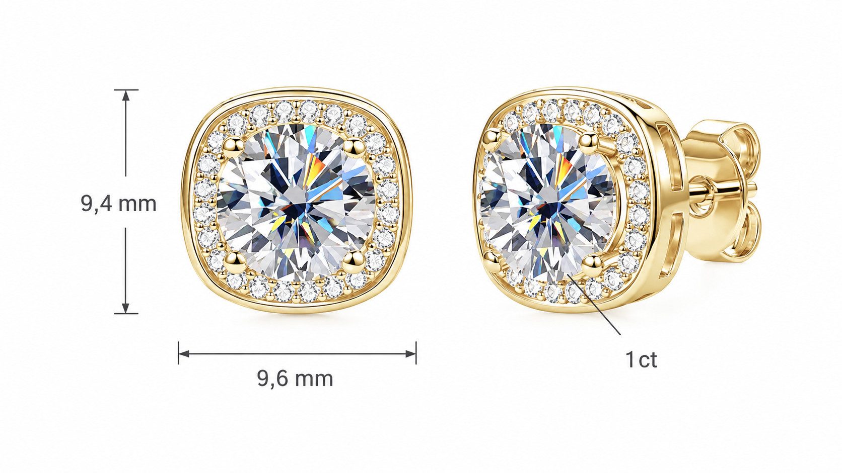 ROUGEMONT Paar Ohrstecker Extravagante Moissanit Damen Ohrstecker funkelndes Halo Design 1,0ct – Bild 5 von 5