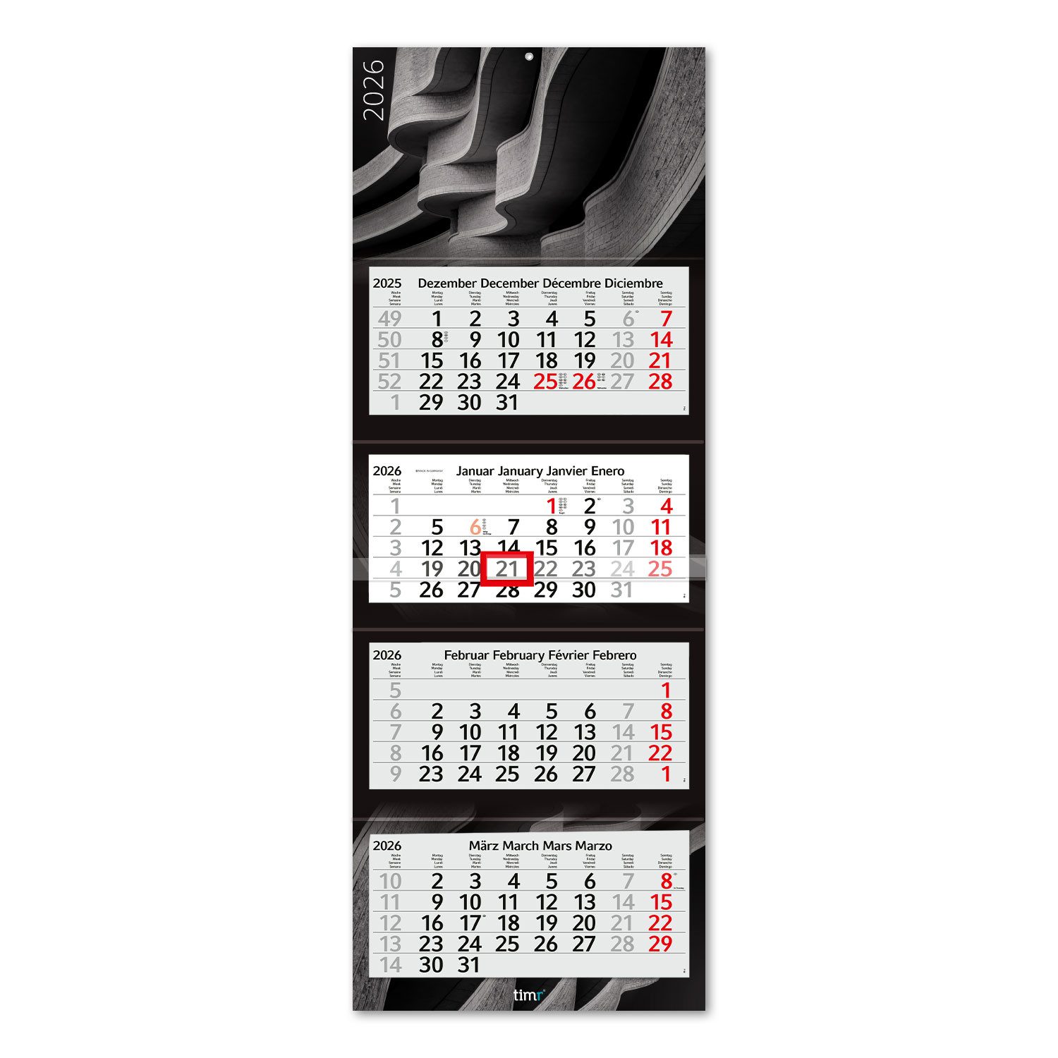 Timr Monatskalender 4-Monatskalender mit Schieber D /GB /F /I /E /NL