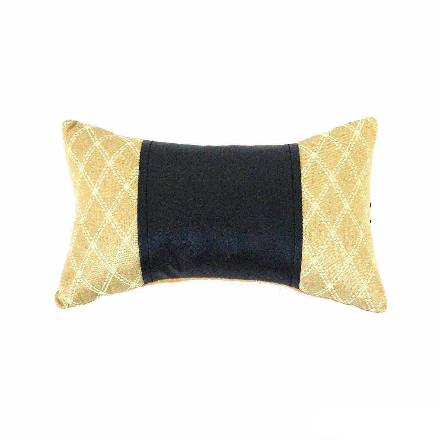 OMAC Autokopfstütze KFZ Auto Sitzkissen Nackenstütze Textil & Leder Beige Schwarz 8x30 cm