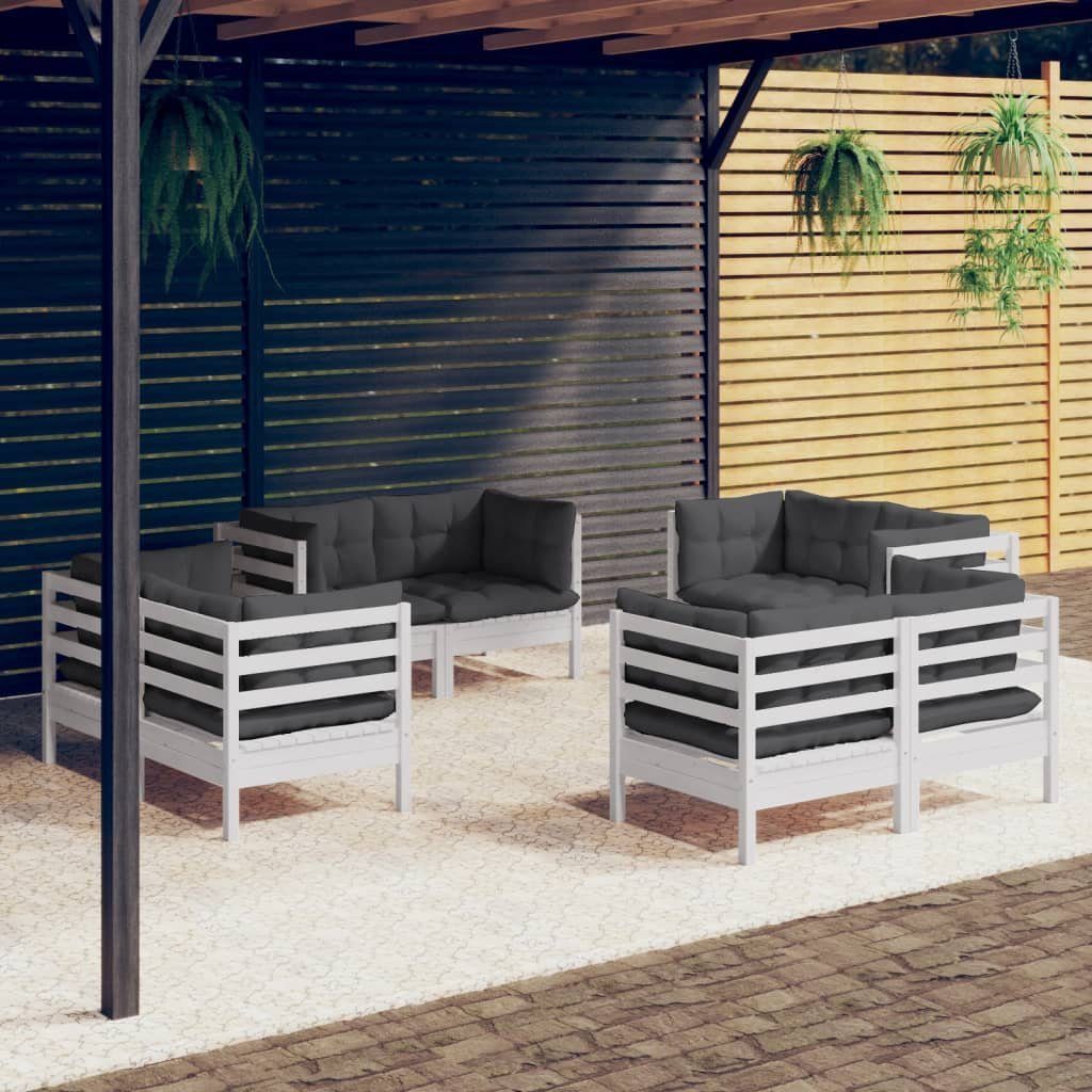 Gartenlounge-Set (1-tlg) mit Weiß Garten-Lounge-Set vidaXL Anthrazit 8-tlg. Kissen Kiefernholz,
