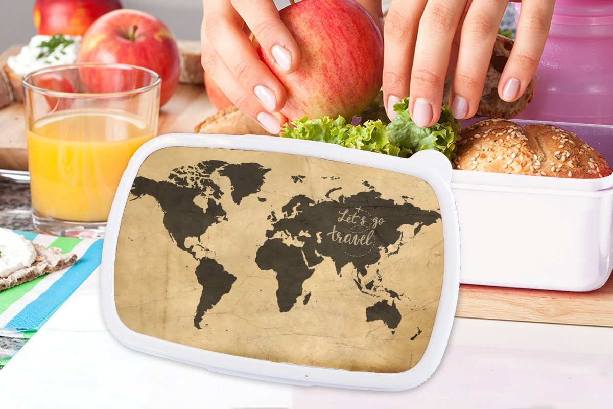 (2-tlg), - Weltkarte Lunchbox für und Brotbox MuchoWow Erwachsene, für Jungs Brotdose, - und Kinder Zitat, Kunststoff, Mädchen Vintage weiß