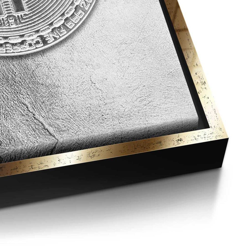 DOTCOMCANVAS® Leinwandbild, Premium Leinwandbild Bitcoin Motivation Rahmen weißer Trading - Crypto - - Silber 