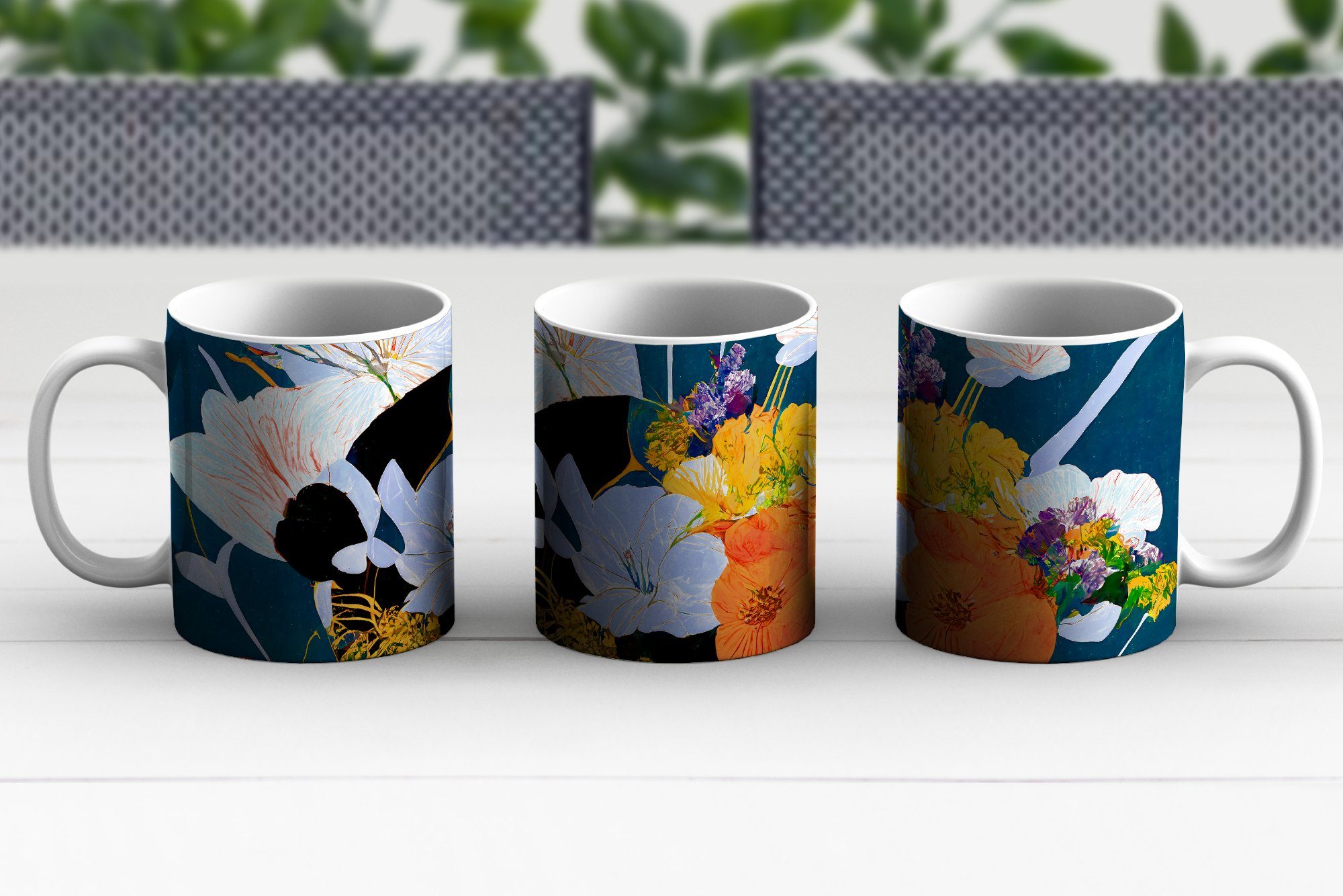 MuchoWow Tasse Blumen - Kaffeetassen, Geschenk Vase Teetasse, - Malerei Pflanzen, Keramik, - Teetasse, Becher