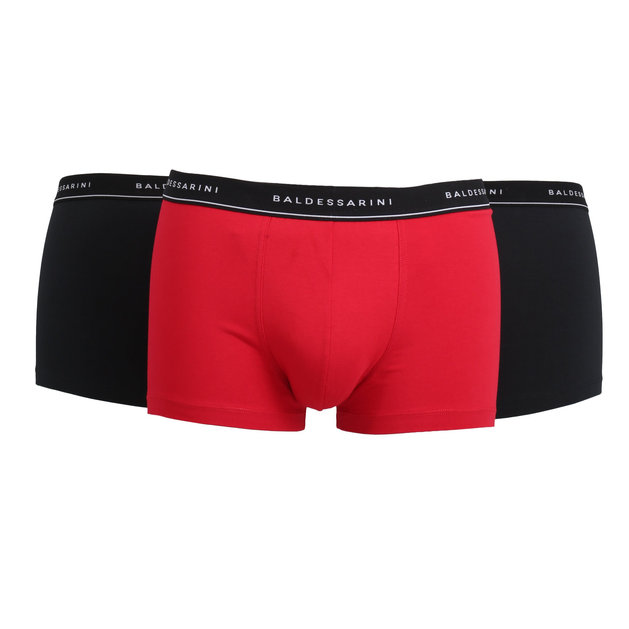 BALDESSARINI Boxer Herren Shorts 3er Pack Pants, Stretch Cotton Rot/Schwarz 