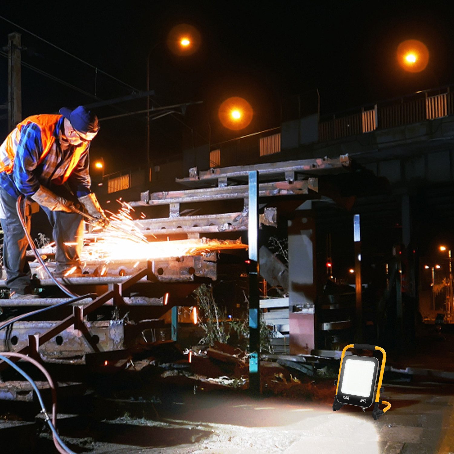 Clanmacy LED Baustrahler LED Baustrahler LED Fluter mit Stativ Scheinwerfer Außen Strahler 100W – Bild 5 von 5