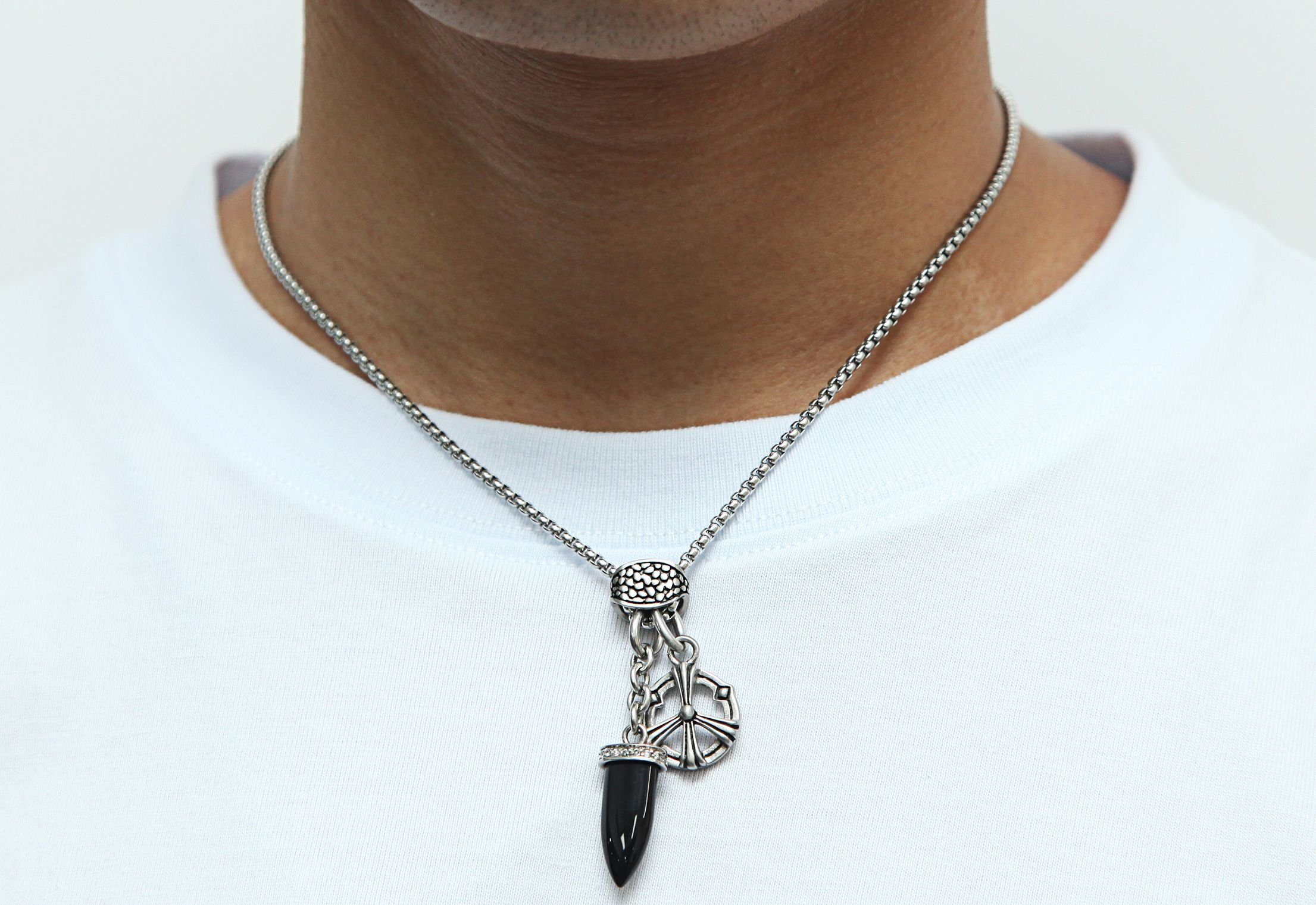 Kette "Urban Anhänger Peace Kingka mit mit Kette Venezia Zirkonia & mit Anhänger Rocks", Onyx