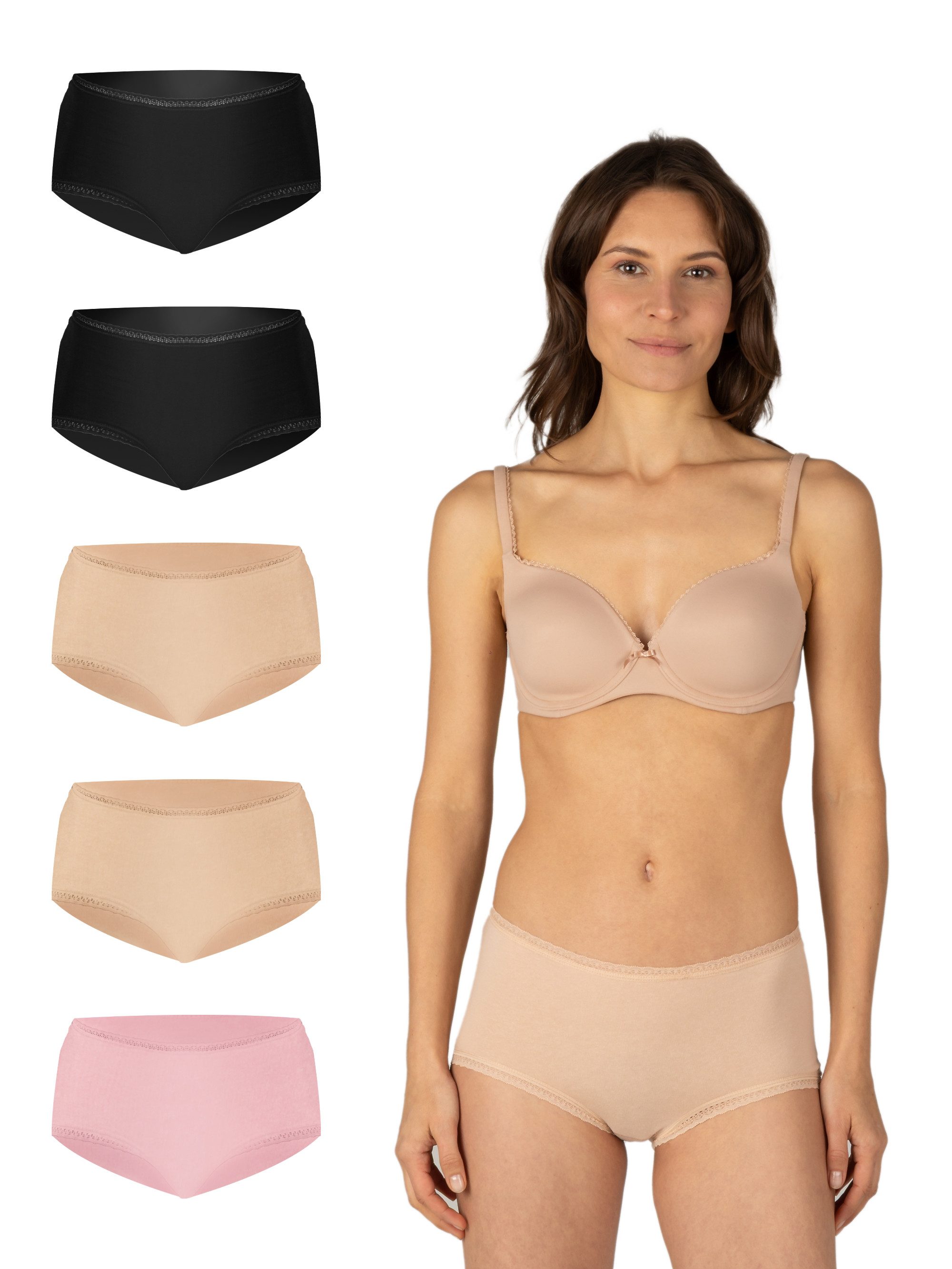 Elsie Taillenslip mit Spitze Unterhosen Damen Hüftslip aus Baumwolle mit Stretch (Packung, 5-St., 5er-Pack) unsichtbar unter deiner Kleidung - Hohe Taille Slip Damen