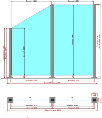 STAKET PRO Zaun, (Set), Glaszaun, Gesamtlänge: 2,212 m, 3 Pfosten