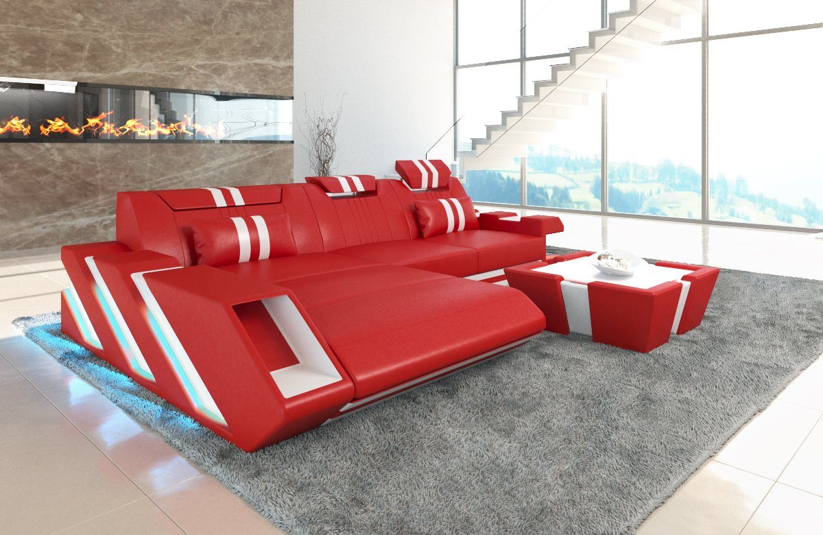 als wahlweise mit Schlafsofa, mit Bettfunktion Apollonia L Sofa LED, Ledersofa Dreams Sofa Leder Ecksofa Ledercouch, Form Designersofa Couch,