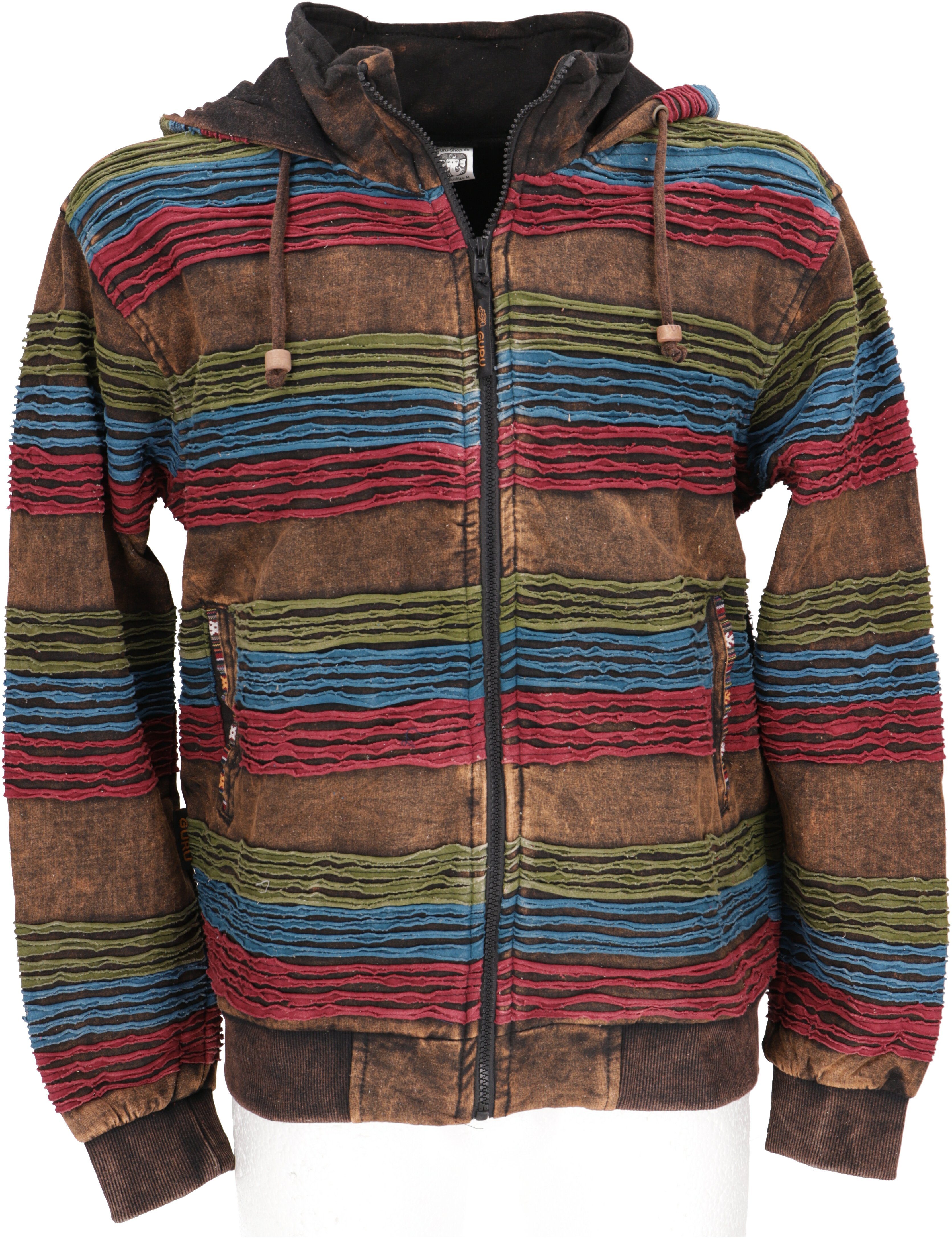 Jacke, Kapuzen Ethno Goa Jacke.. alternative Hoodie Guru-Shop braun Stonewash Strickjacke Bekleidung