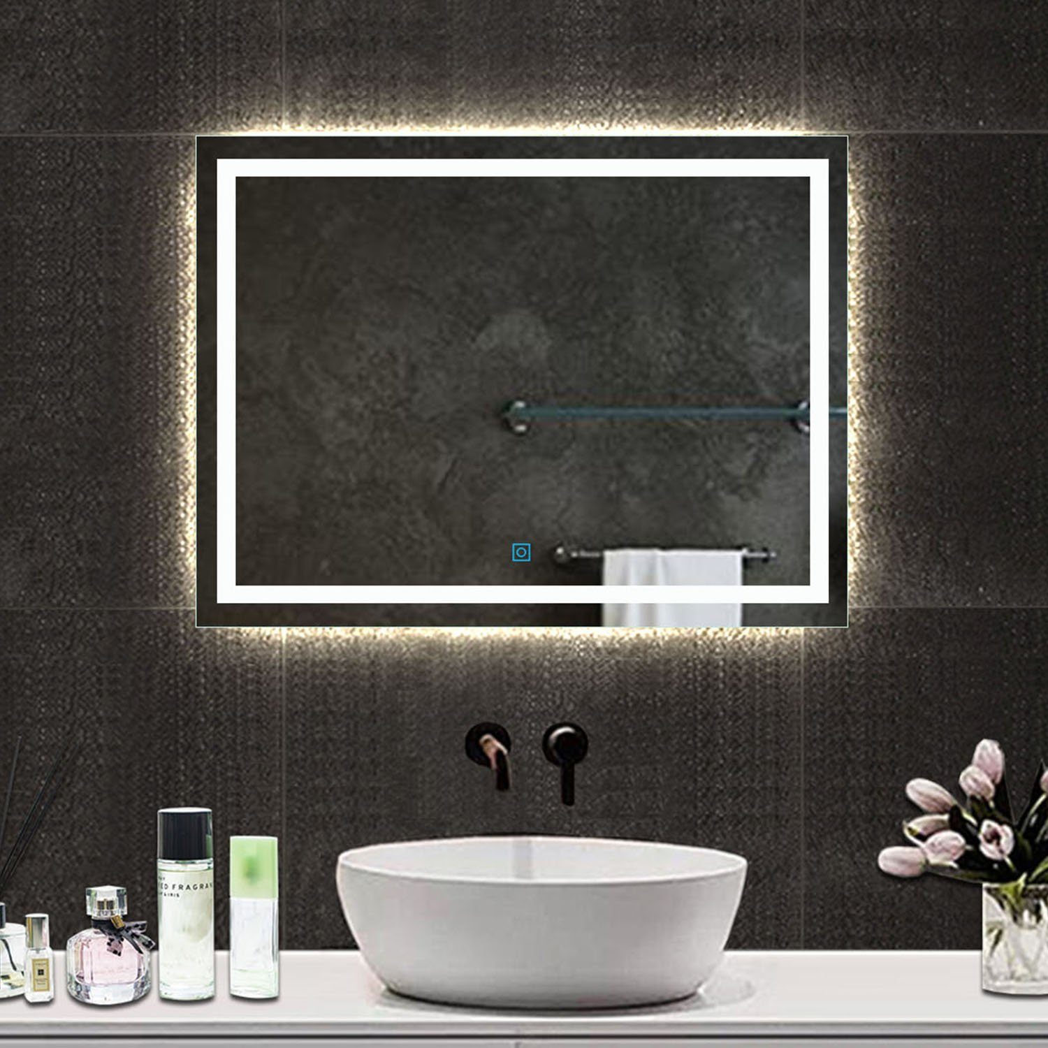 duschspa Badspiegel Badspiegel mit Beleuchtung 100cm breit Wandspiegel, Touch Beschlagfrei