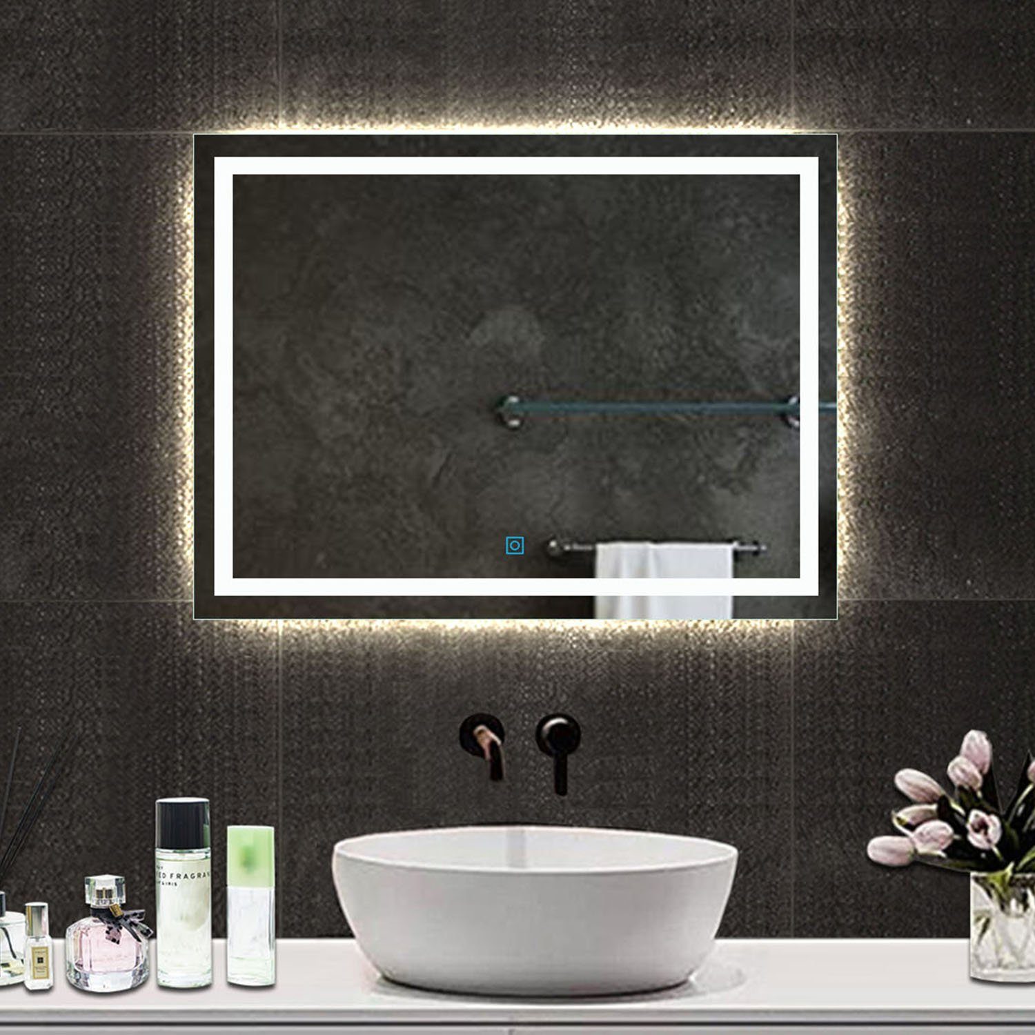 duschspa Badspiegel Badspiegel mit Beleuchtung 80x60 cm Wandspiegel, Touch  Beschlagfrei