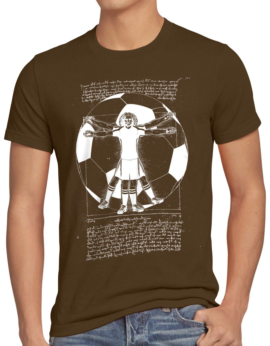 style3 Print-Shirt Herren T-Shirt Vitruvianischer Fußballer spieler mannschaft braun
