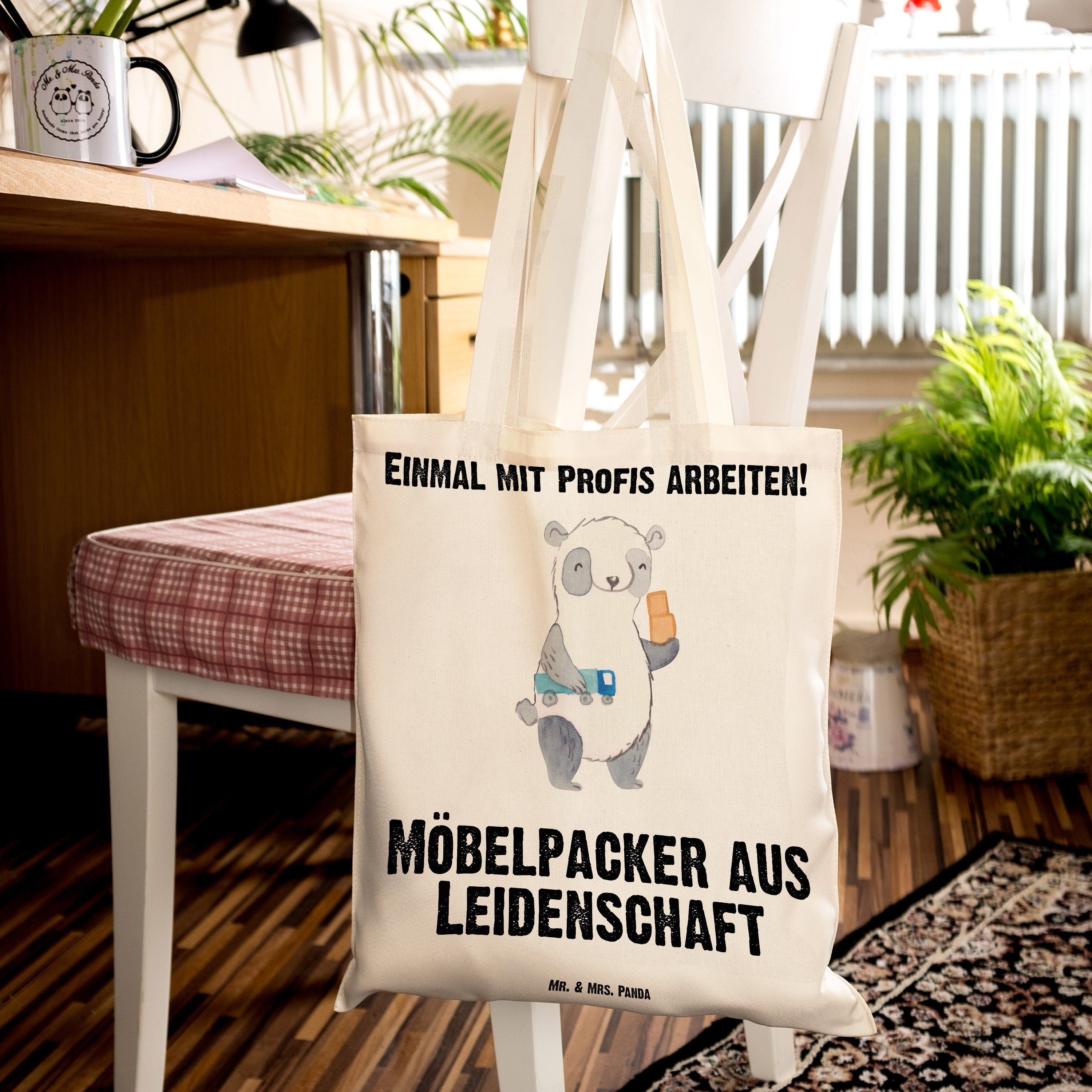Umzugsfirma, Transparent - Panda Leidenschaft Möbelpacker Mr. & Mrs. - Tragetasche S (1-tlg) Geschenk, aus