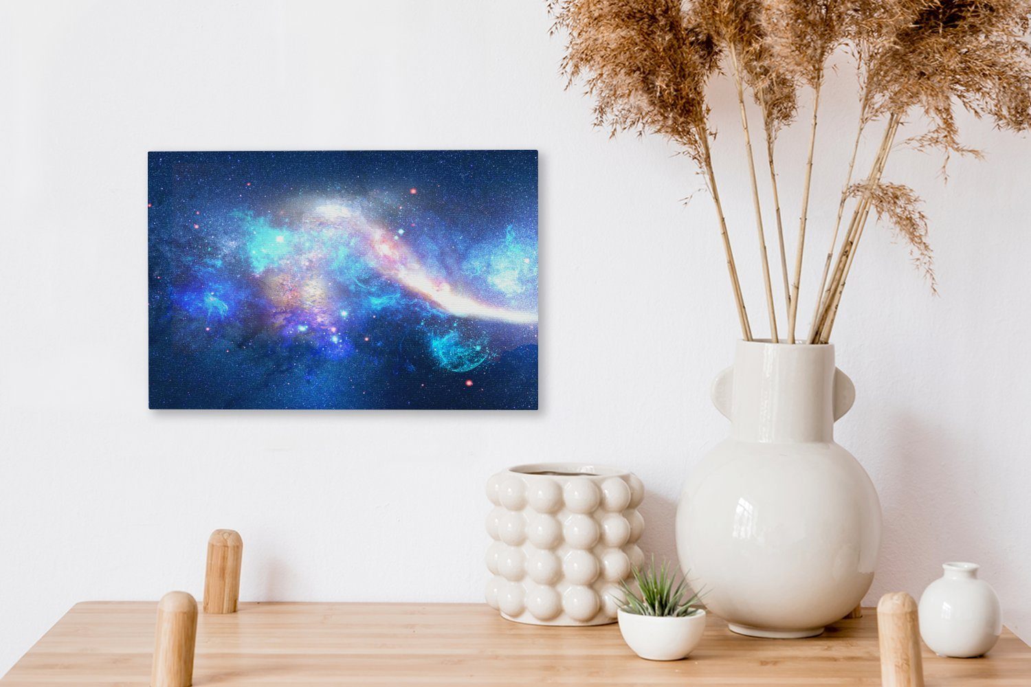OneMillionCanvasses® Wandbild Blau Wanddeko, - Aufhängefertig, Sterne, 30x20 - Universum cm Leinwandbild Leinwandbilder, (1 St),