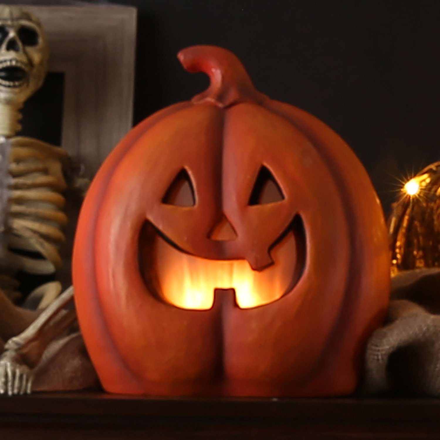 Köhko Gartenzwerg Kürbislaterne mit LEDs für Halloween Weihnachten Ostern