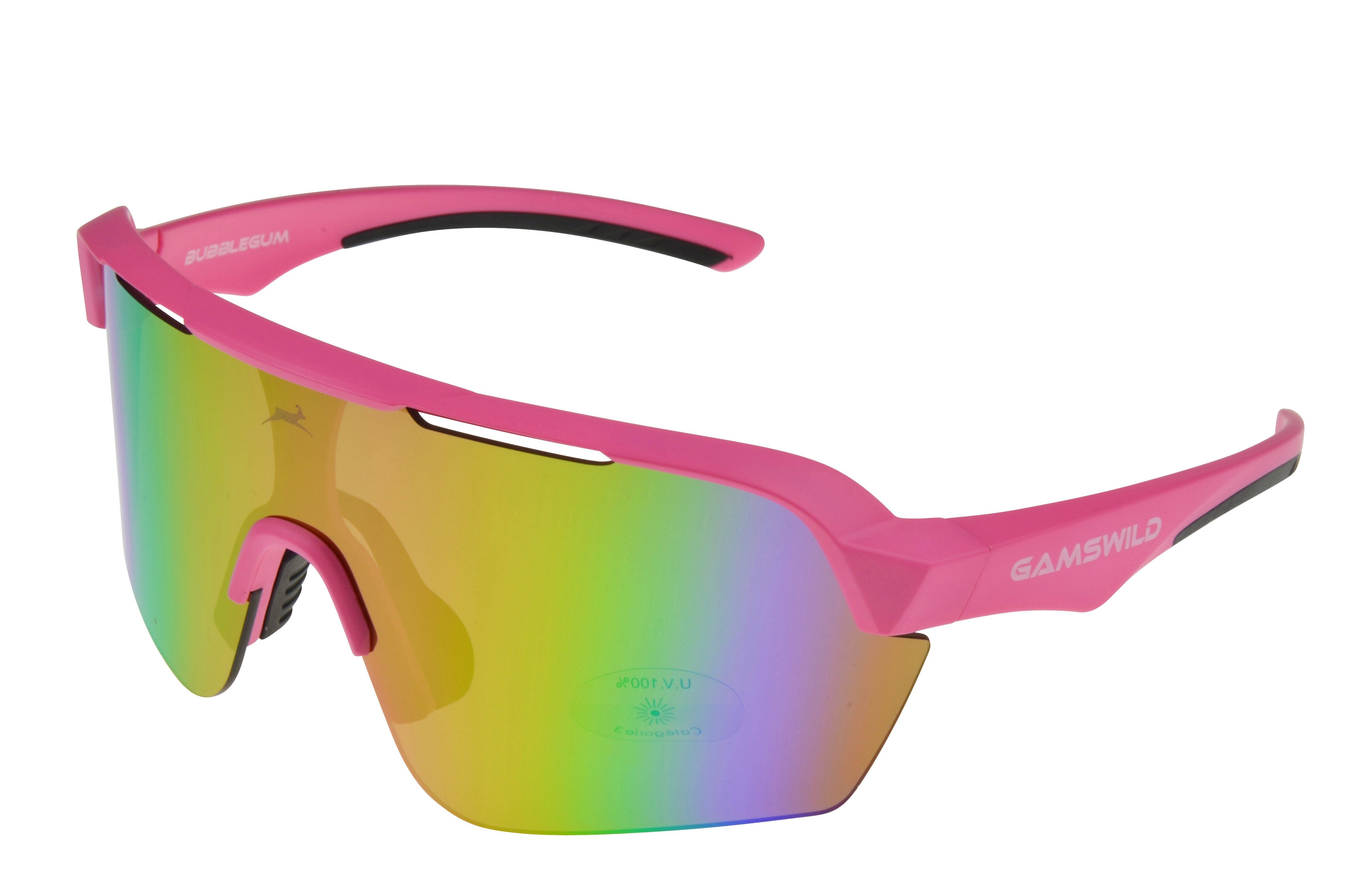 Gamswild Sportbrille WS7138 Sonnenbrille Fahrradbrille Skibrille Damen Herren Unisex, extra große Scheibe, pink, weiß, blau, schwarz, mintgrün