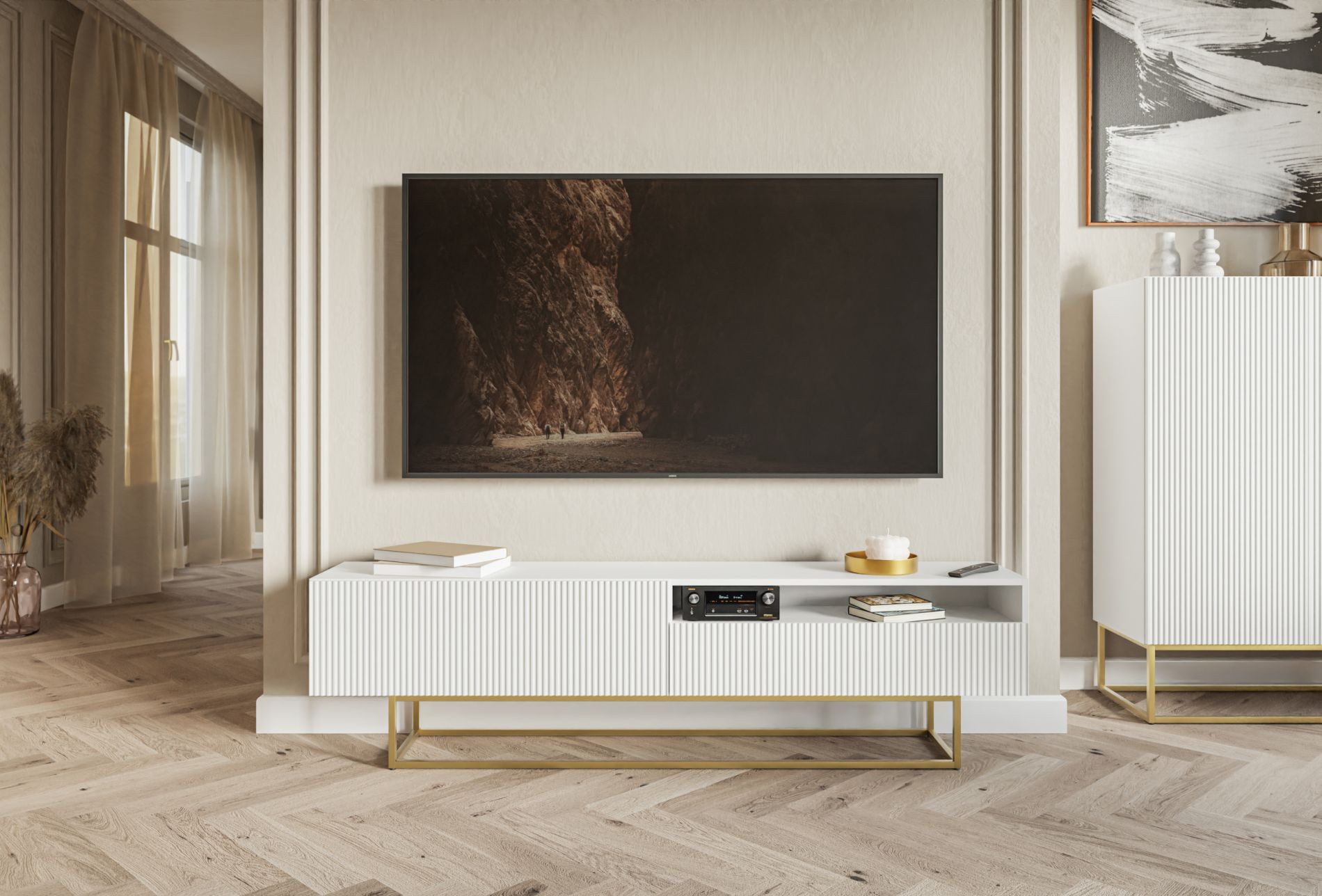 Selsey TV-Schrank VELDIO TV-Lowboard 175 cm – Offenes Fach, Riffel-Optik & günstig online kaufen