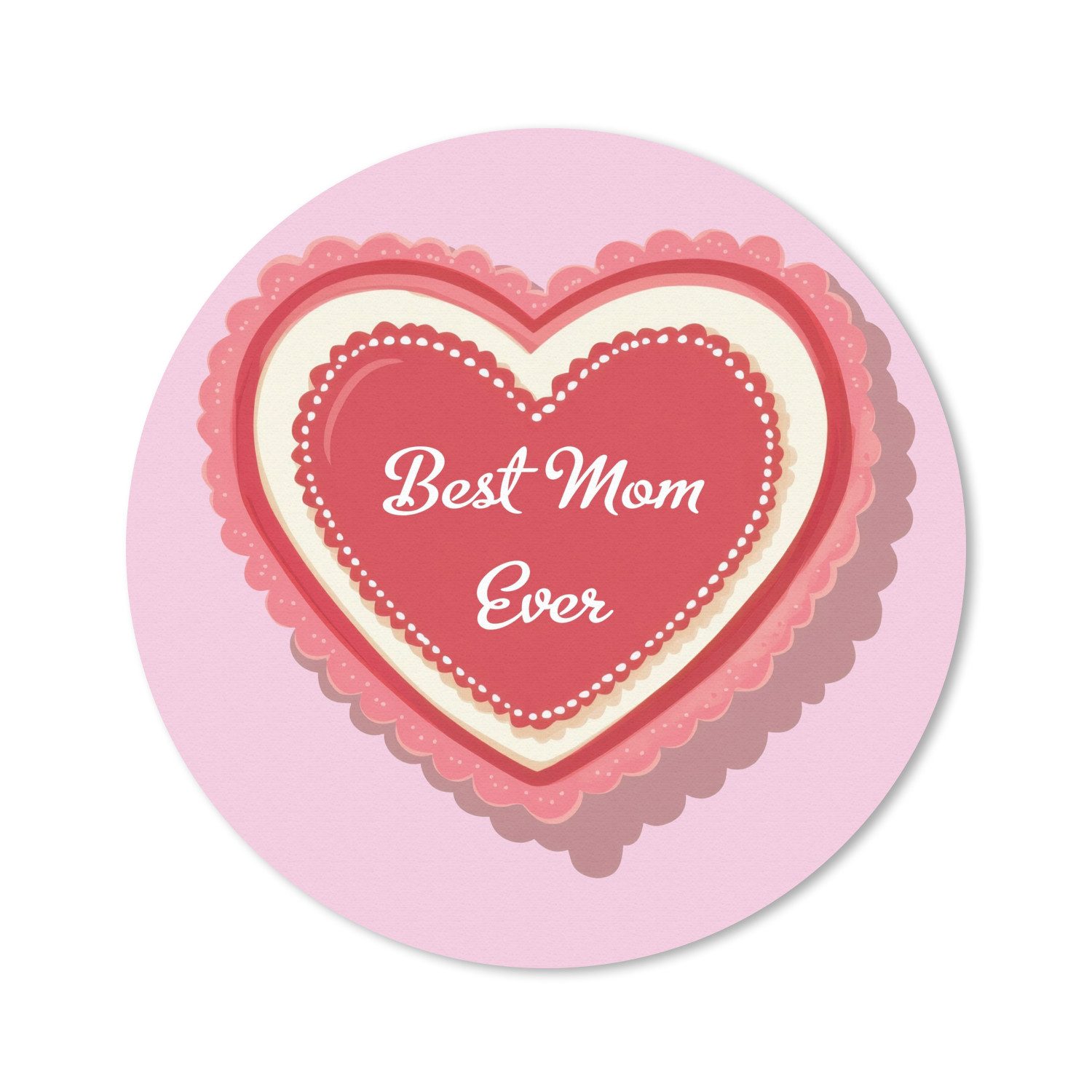 MuchoWow Mauspad Text - Herz - Mutter - Rosa (1-St), Gaming, Rutschfester Unterseite, Mausunterlage, Rund 50x50 cm