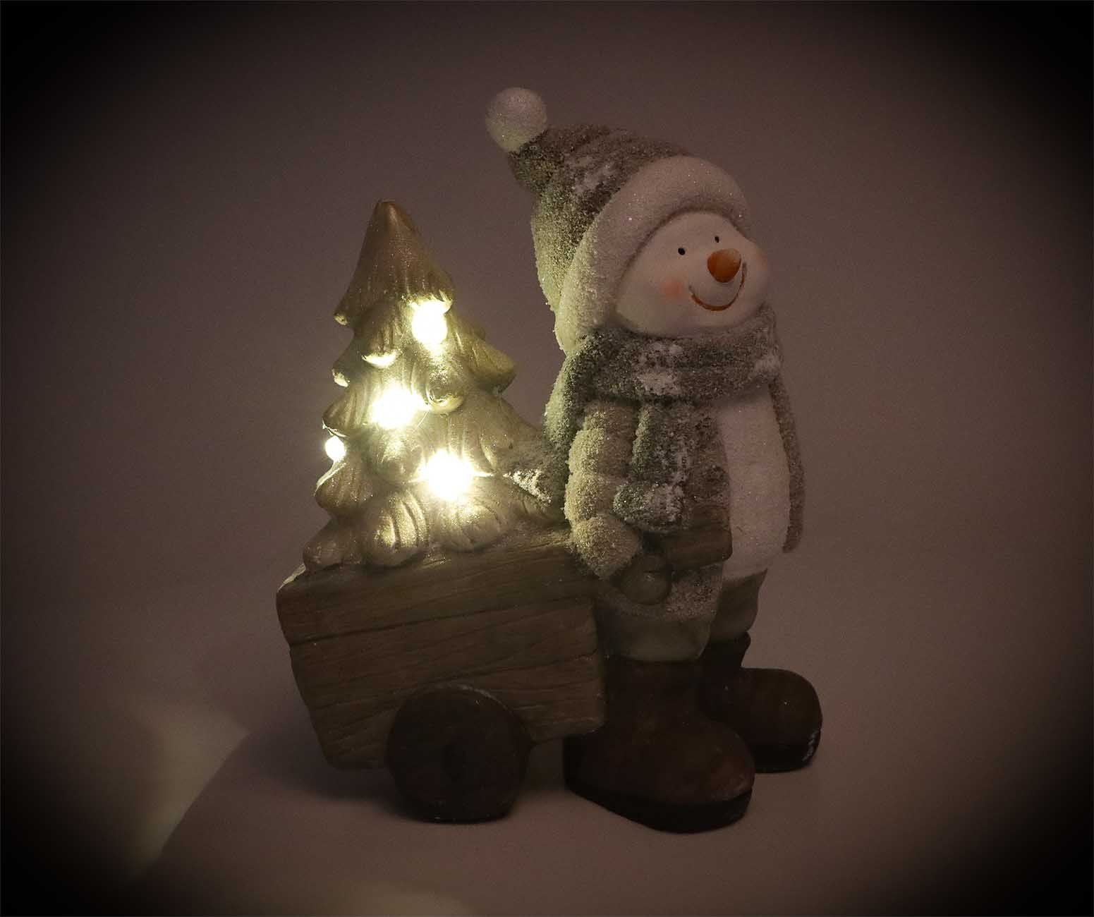 Bubble-Store Weihnachtsfigur mit Beleuchtung Weihnachtsfigur (Schneemann Handwagen), Schneemann mit weiß
